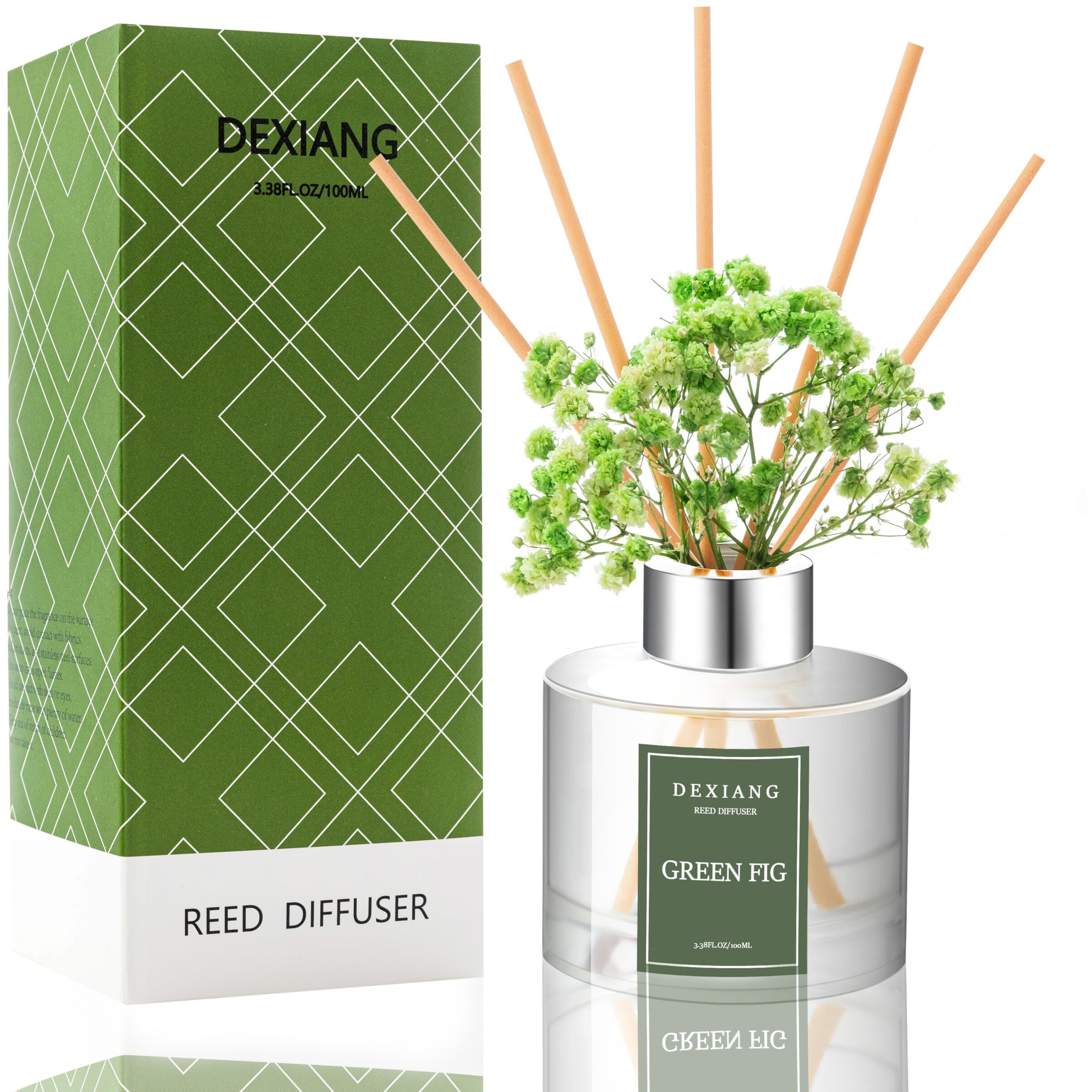 Green Picture Reed Diffuser Set - 3.38 Fl Oz (100Ml) Essential Oil With 6 Reed Sticks | Home & Bathroom Decor