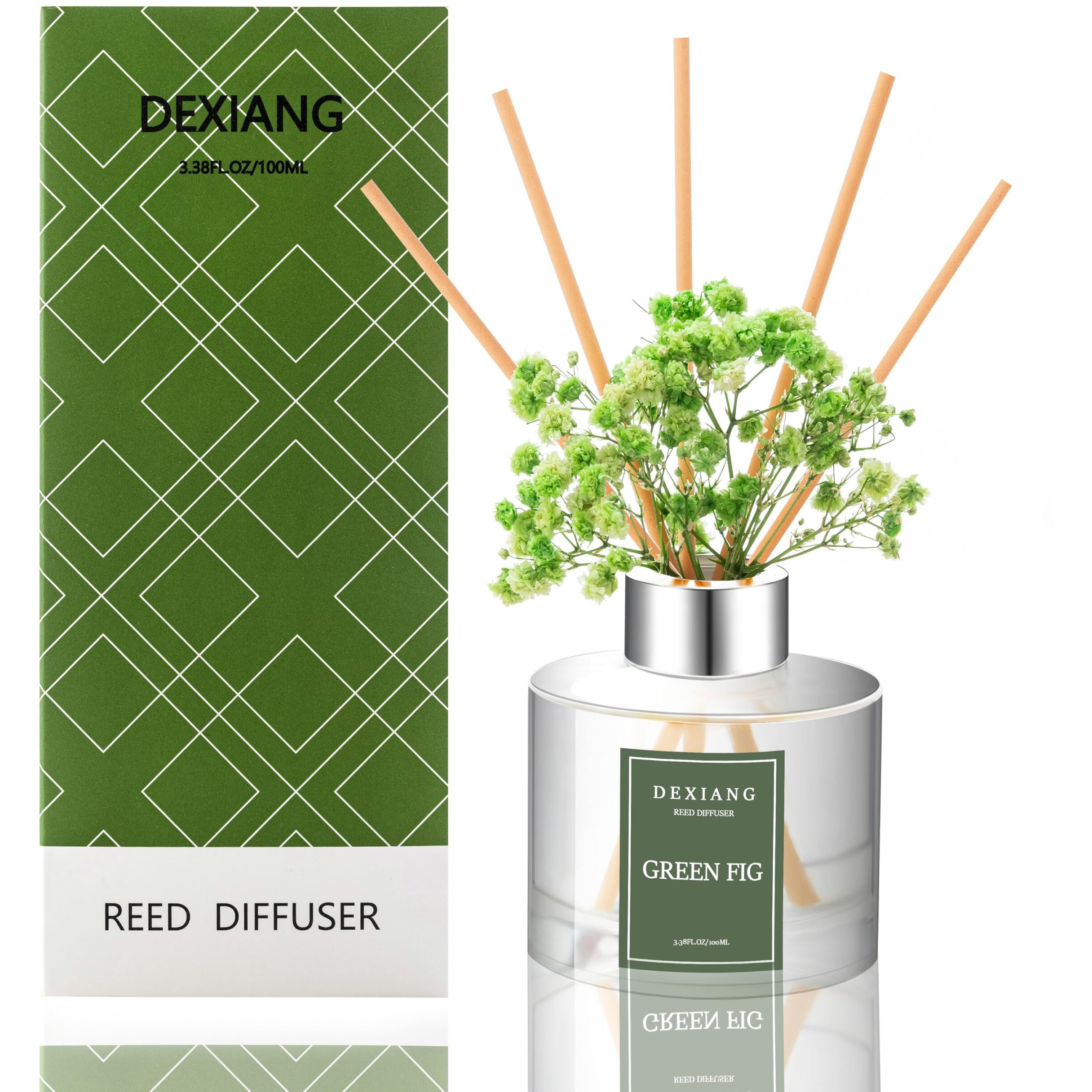 Green Picture Reed Diffuser Set - 3.38 Fl Oz (100Ml) Essential Oil With 6 Reed Sticks | Home & Bathroom Decor