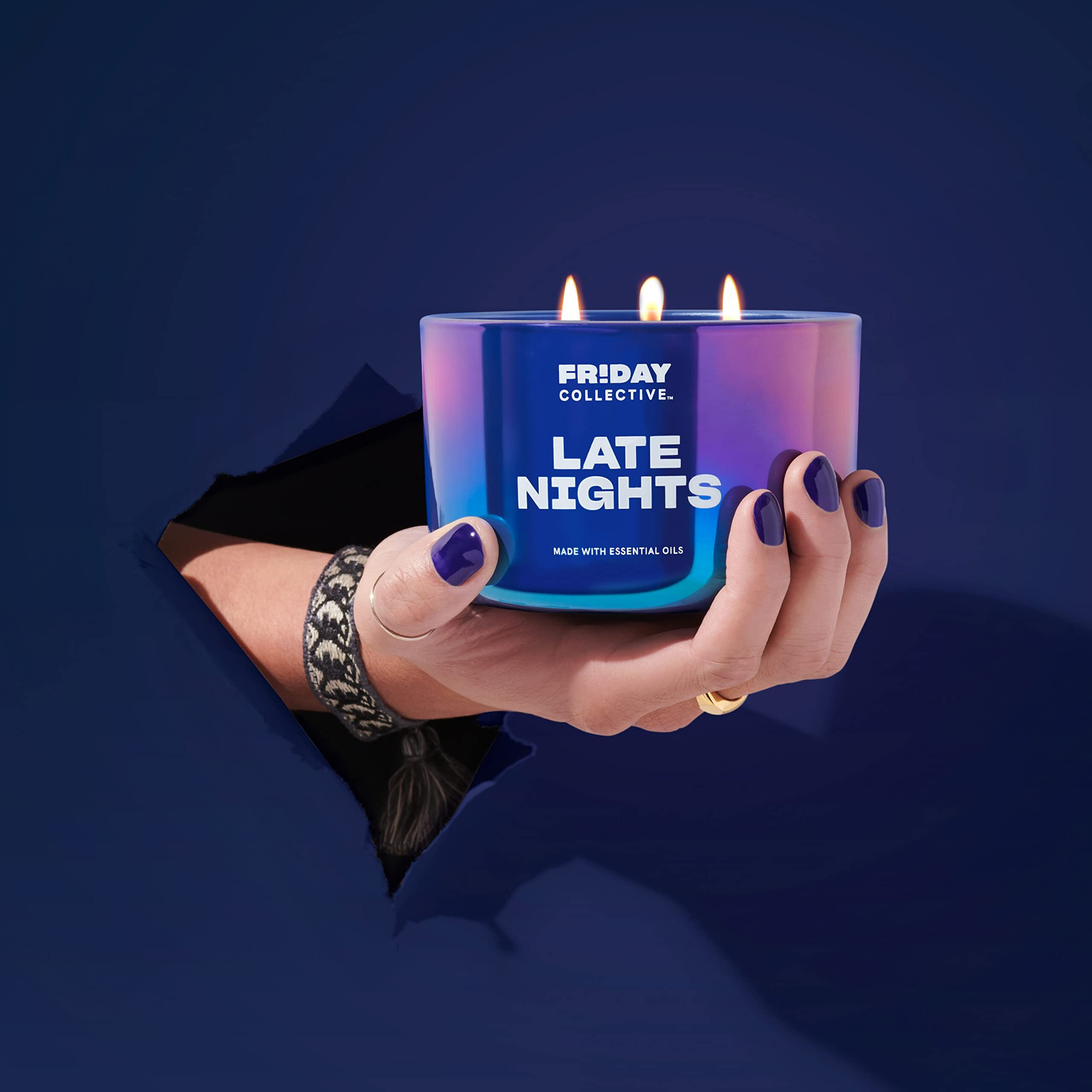 Friday Collective Late Nights Candle, Floral Scented, Made With Essential Oils, 3 Wicks, 13.5 Oz