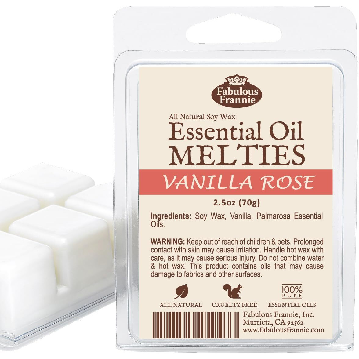 Fabulous Frannie Vanilla Rose Pure & Natural Soy Candle Meltie/Tart/Melts Made With Pure Vanilla & Palmarosa Essential Oils 2.5Oz