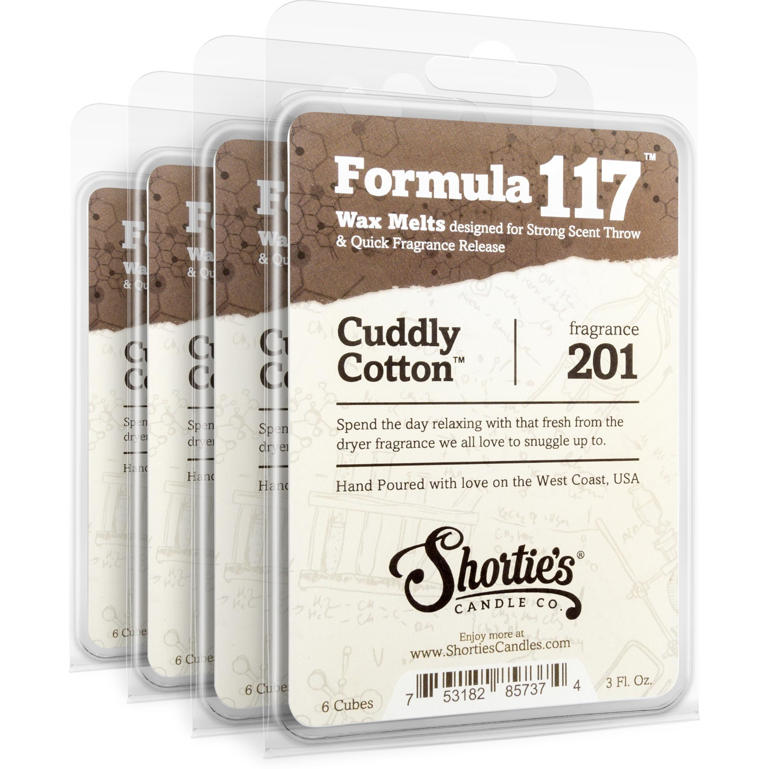 Shortie's Candle Company Cuddly Cotton Wax Melts Bulk Pack - Formula 117-4 Highly Scented 3 Oz. Bars (12 Oz. Total) - Made With Natural Oils - Fresh & Clean Air Freshener Cubes Collection
