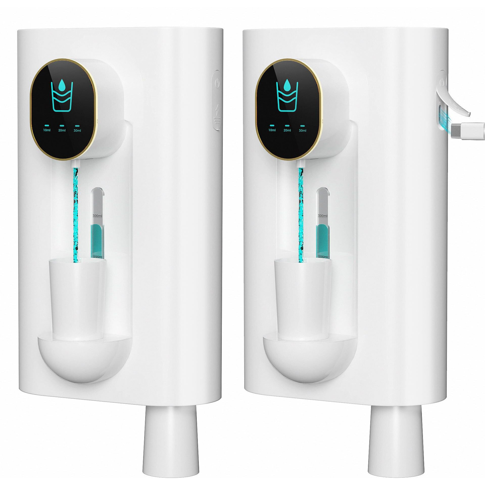 Automatic Mouthwash Dispenser 18.26 Oz Touchless Mouthwash Dispenser For Bathroom Magnetic Cup Usb Rechargeable And 3 Dispensing Levels With Led Screen Wall-Mounted Or Countertop Use-White 2Pack