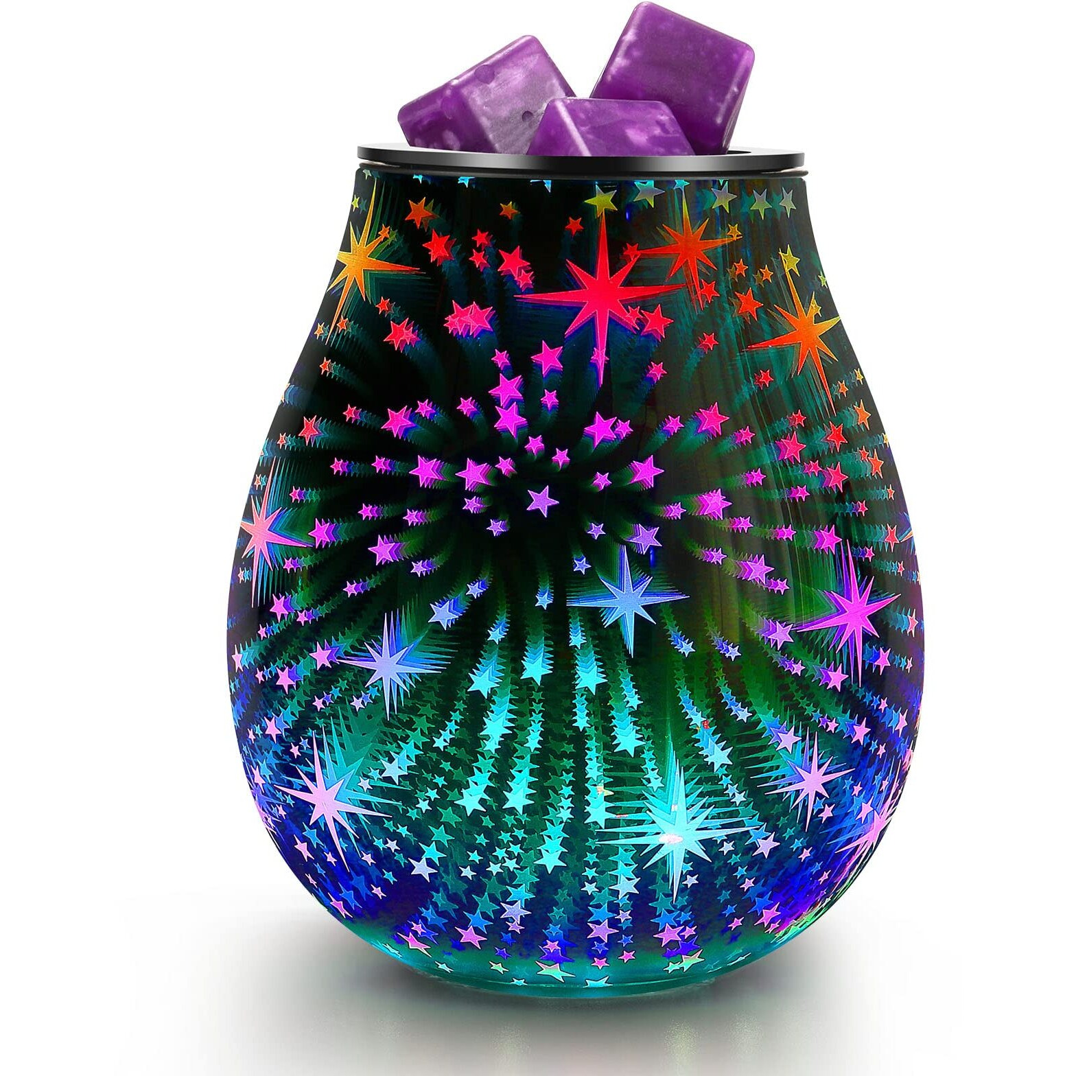 Inrorans Star Wax Warmer 3D Glass Electric Wax Burner Aroma Lamp With Stable Ptc Heating Flexible Silicone Tray 7 Colorful Led Light Fragrance Oil Warmer For Home Decor