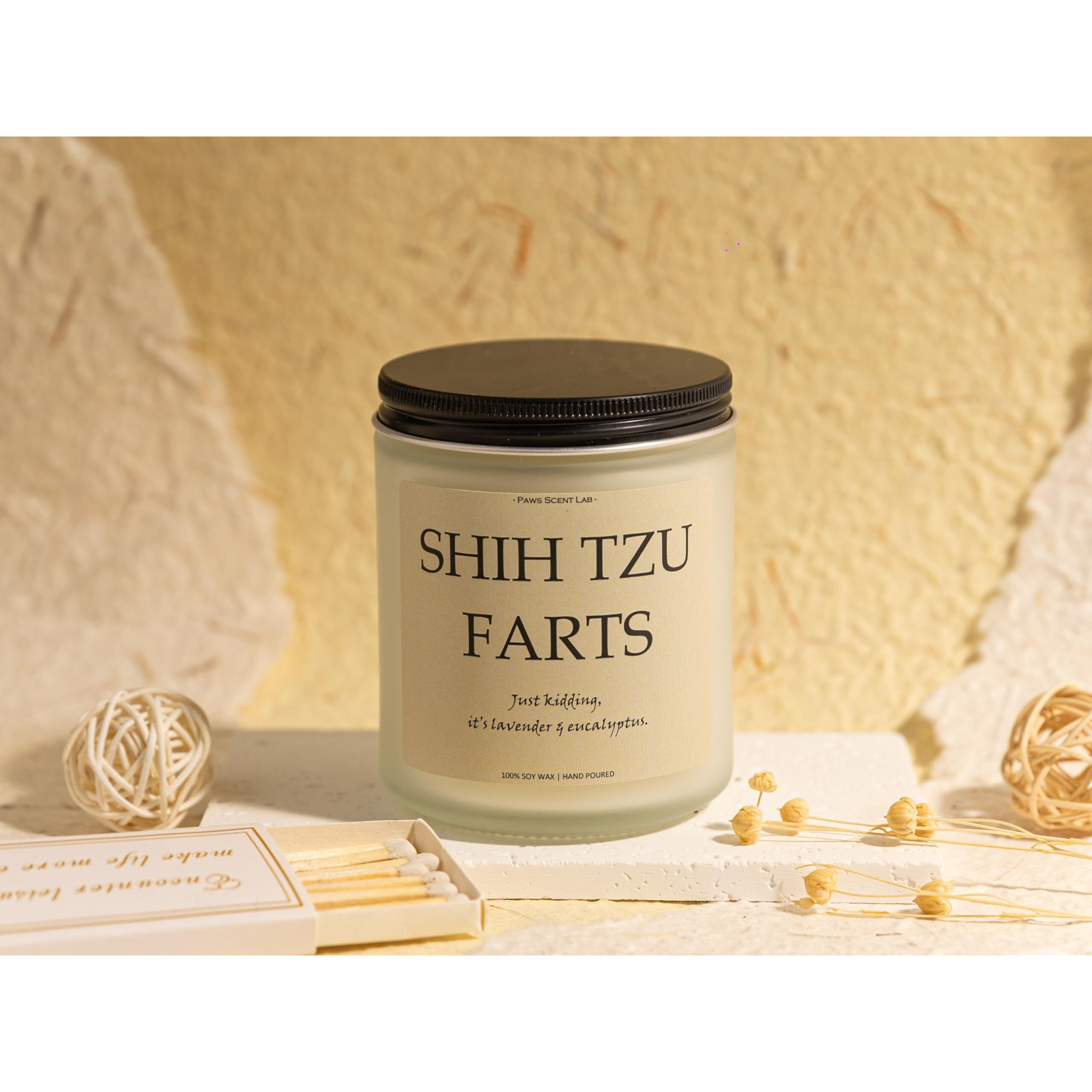 Shih Tzu Gifts For Women, Dog Farts Candle, Dog Mom Gifts For Women - Lavender & Eucalyptus, Crafted By Natural Soy Wax & Natural Essential Oils, 7Oz