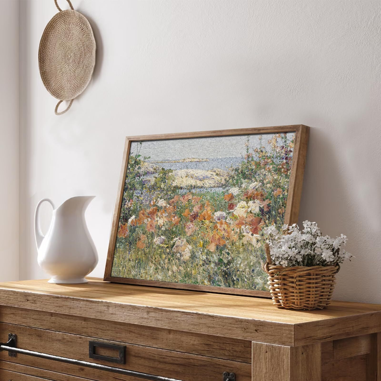 Uniro Vintage Wall Art, Farmhouse Wall Art Spring Seaside Wildflowers Wall Decor, French Country Decor Canvas Prints Floral Landscape Oil Painting Vintage Art Pictures For Bedroom Bathroom Kitchen Decor( 8"" X 10""-Unframed)