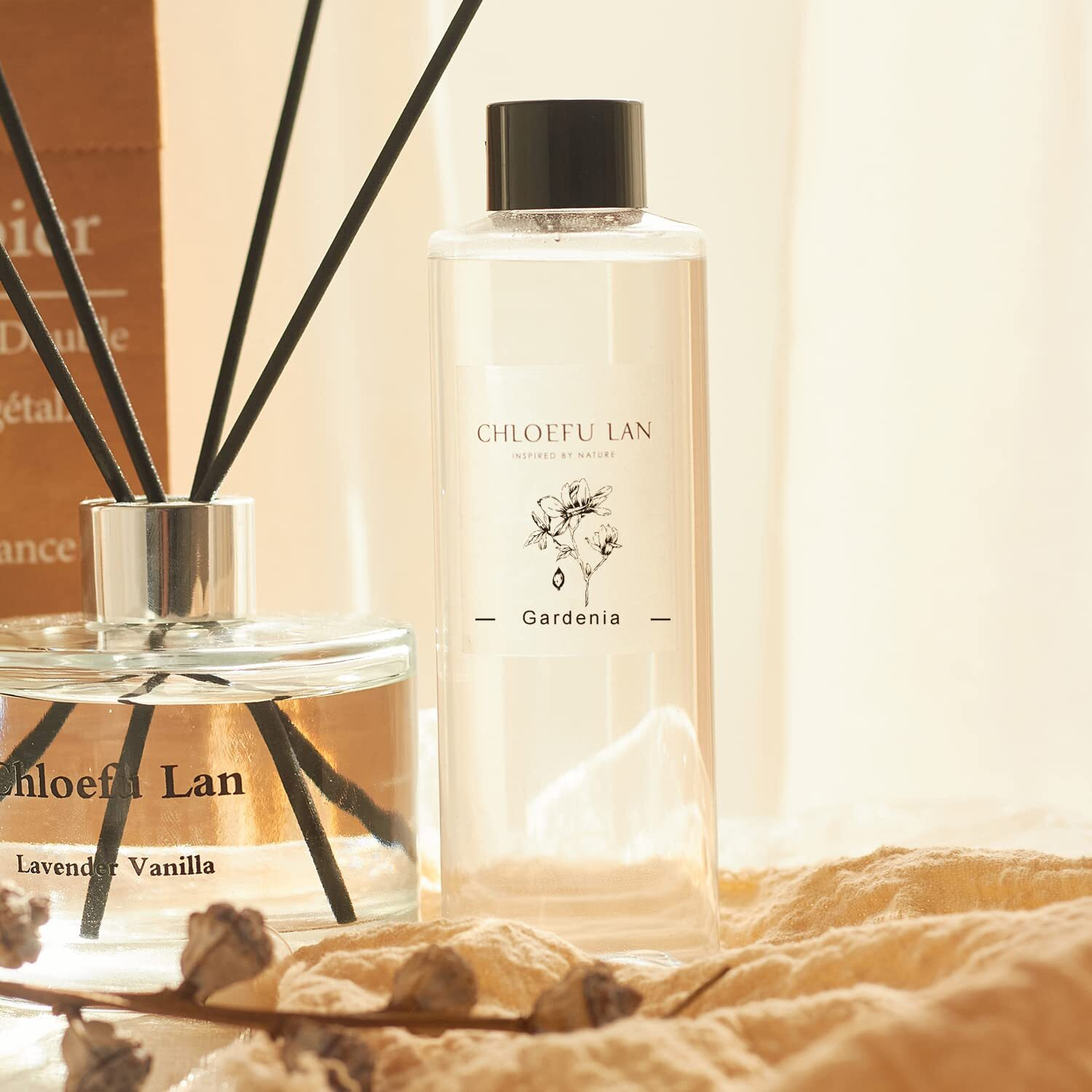 Chloefu Lan Gardenia Re  D Diffuser Refill 200Ml/6.76 Fl Oz, Natural Essential Scented Oil, Best For Aromatherapy, Spa And Home, 0% Alcohol, A Fresh Clean Scent, Free Set Of Diffuser Sticks