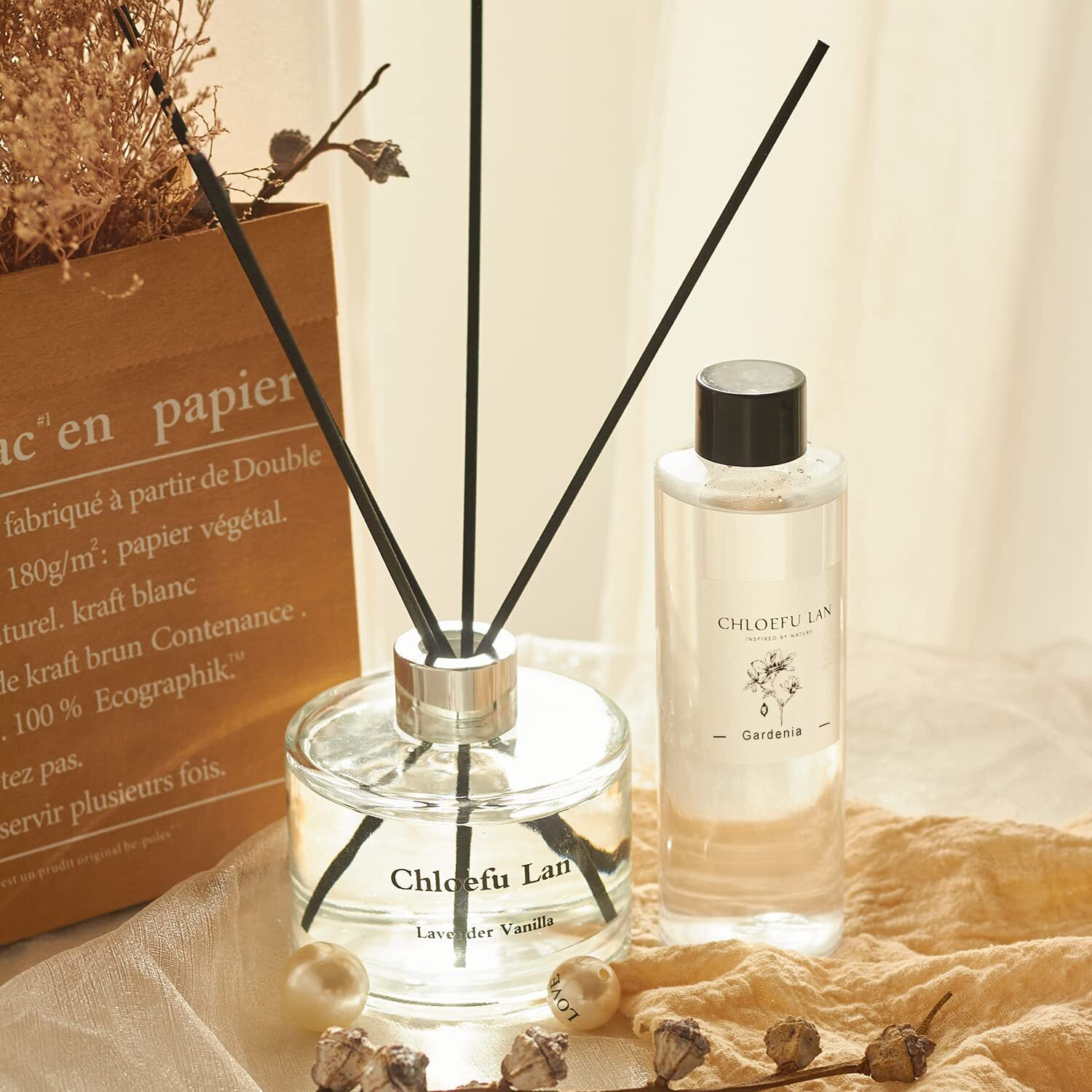 Chloefu Lan Gardenia Re  D Diffuser Refill 200Ml/6.76 Fl Oz, Natural Essential Scented Oil, Best For Aromatherapy, Spa And Home, 0% Alcohol, A Fresh Clean Scent, Free Set Of Diffuser Sticks