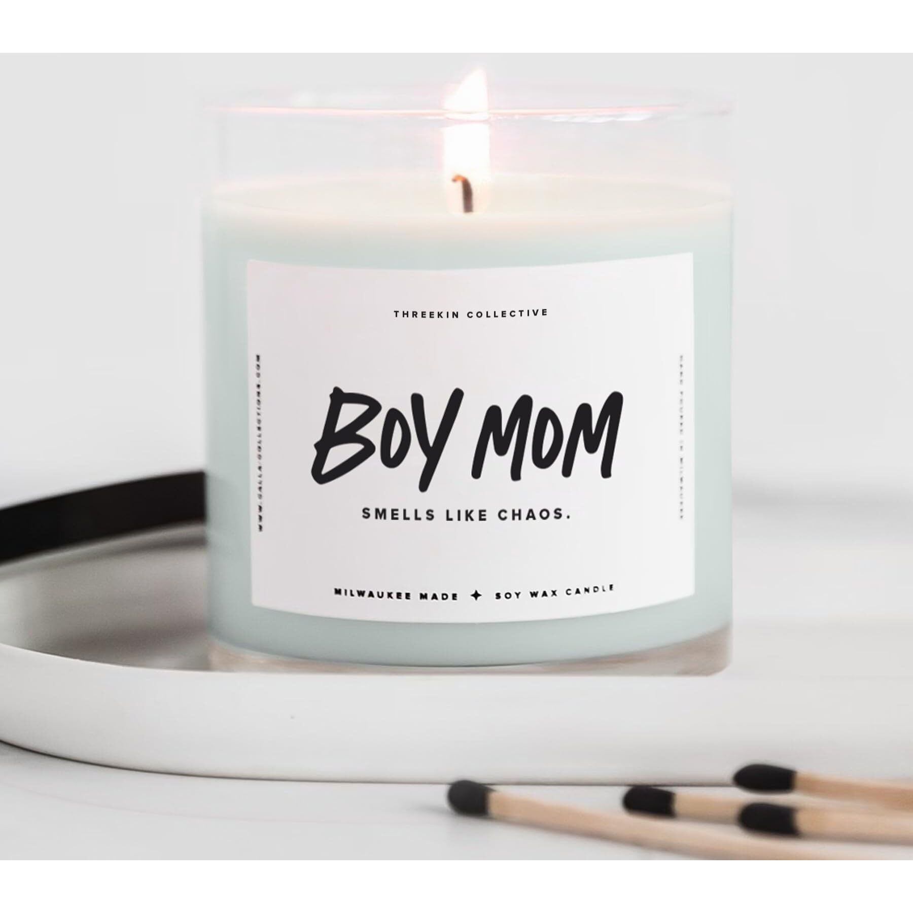 Threekin Scented Candles For Boy Mom, Natural Soy Wax Candles For Home, Relaxing Aromatherapy For Moms, Driftwood Essential Oils With A Hint Of Chaos, Long Lasting Candle Burns For 75 Hours