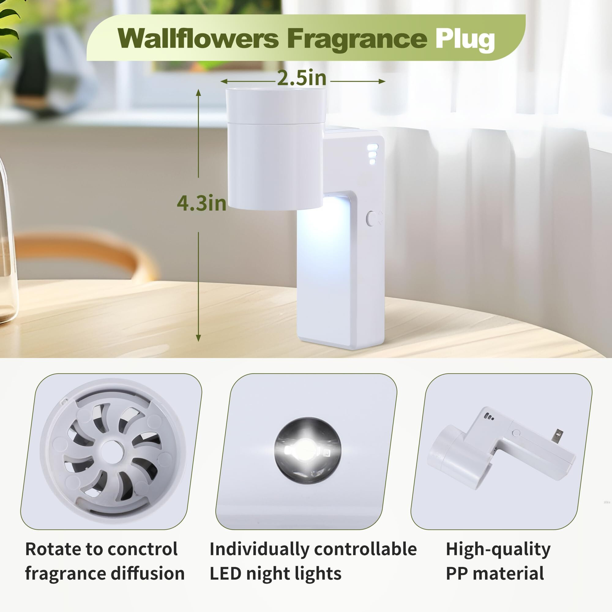 4 Pcs Wall Fragrance Plug In With Night Light And Oil Diffuser Plug With Upgraded Fragrance Concentration Control, Compatible With Bath And Body Works Wallfower Plug For Home, White