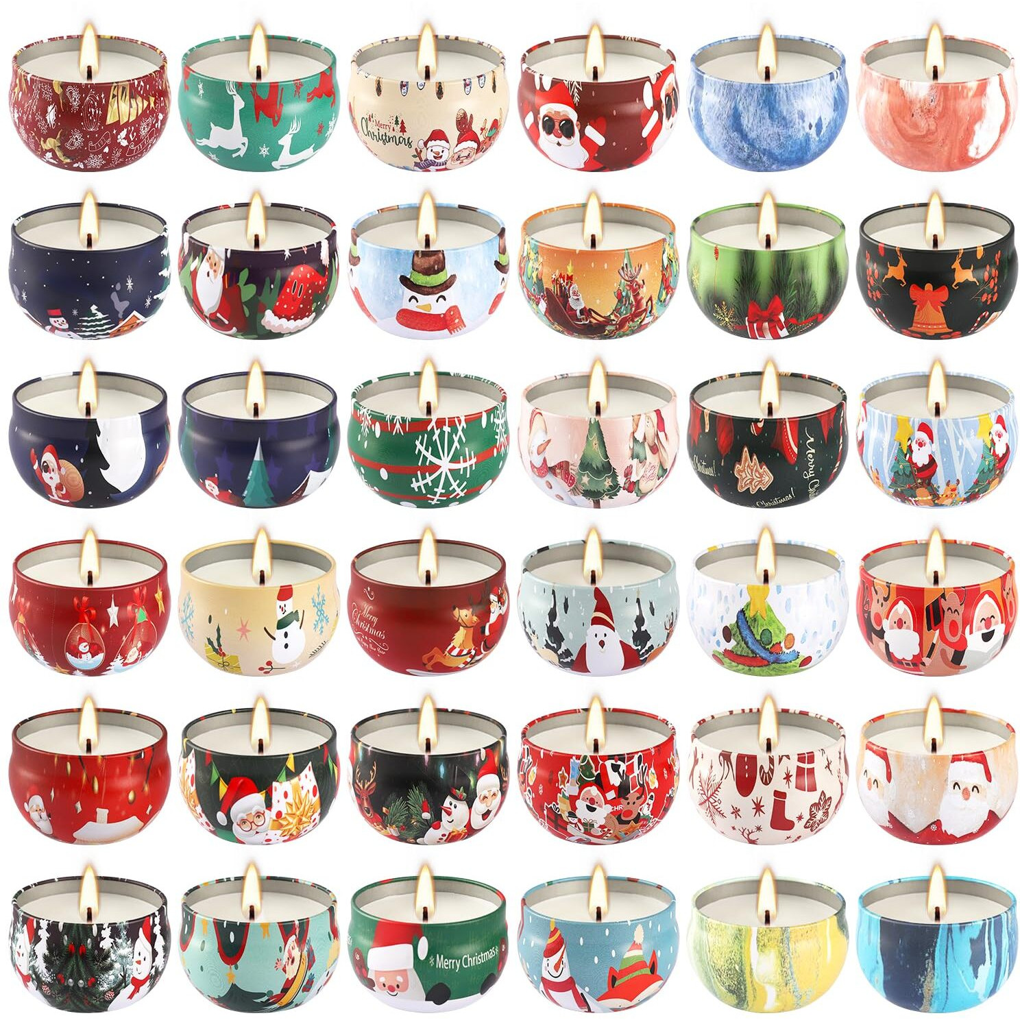 36Pack Christmasc Sets,Long Burning,2.5Oz Natural Soy Wax With Essential Oils Decorative Aromatherapy Candles For Christmas,Thanksgiving Gift, Home Scented
