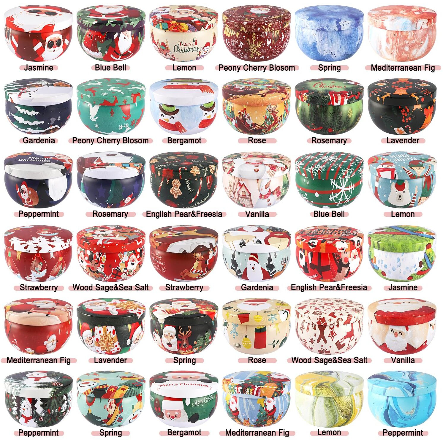36Pack Christmasc Sets,Long Burning,2.5Oz Natural Soy Wax With Essential Oils Decorative Aromatherapy Candles For Christmas,Thanksgiving Gift, Home Scented