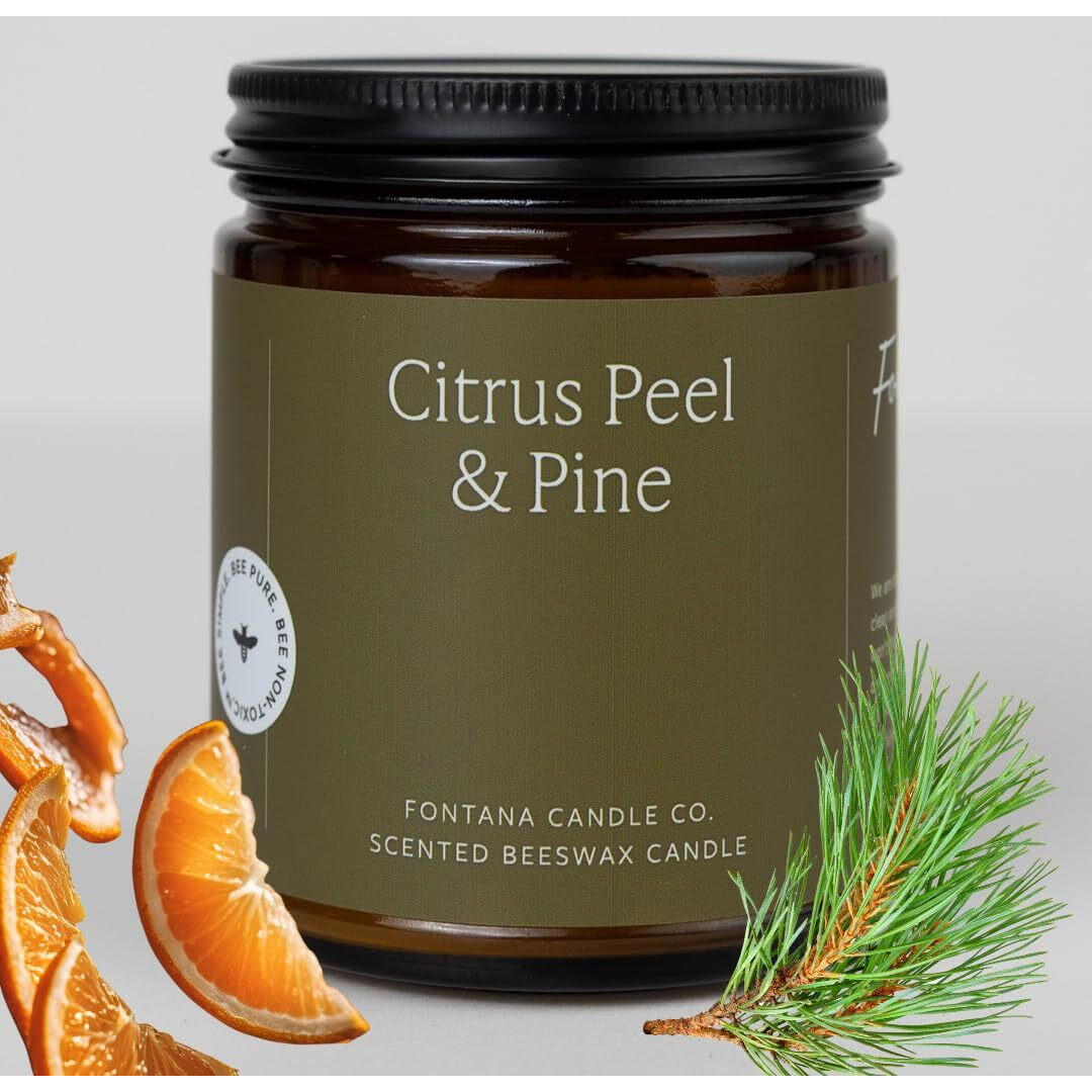 Fontana Candle Co - Citrus Peel & Pine Candle | Lightly Scented Candle | Made From Beeswax, Coconut Oil And Essential Oil | Wood Wick | Long Lasting | Clean Burn And Non Toxic