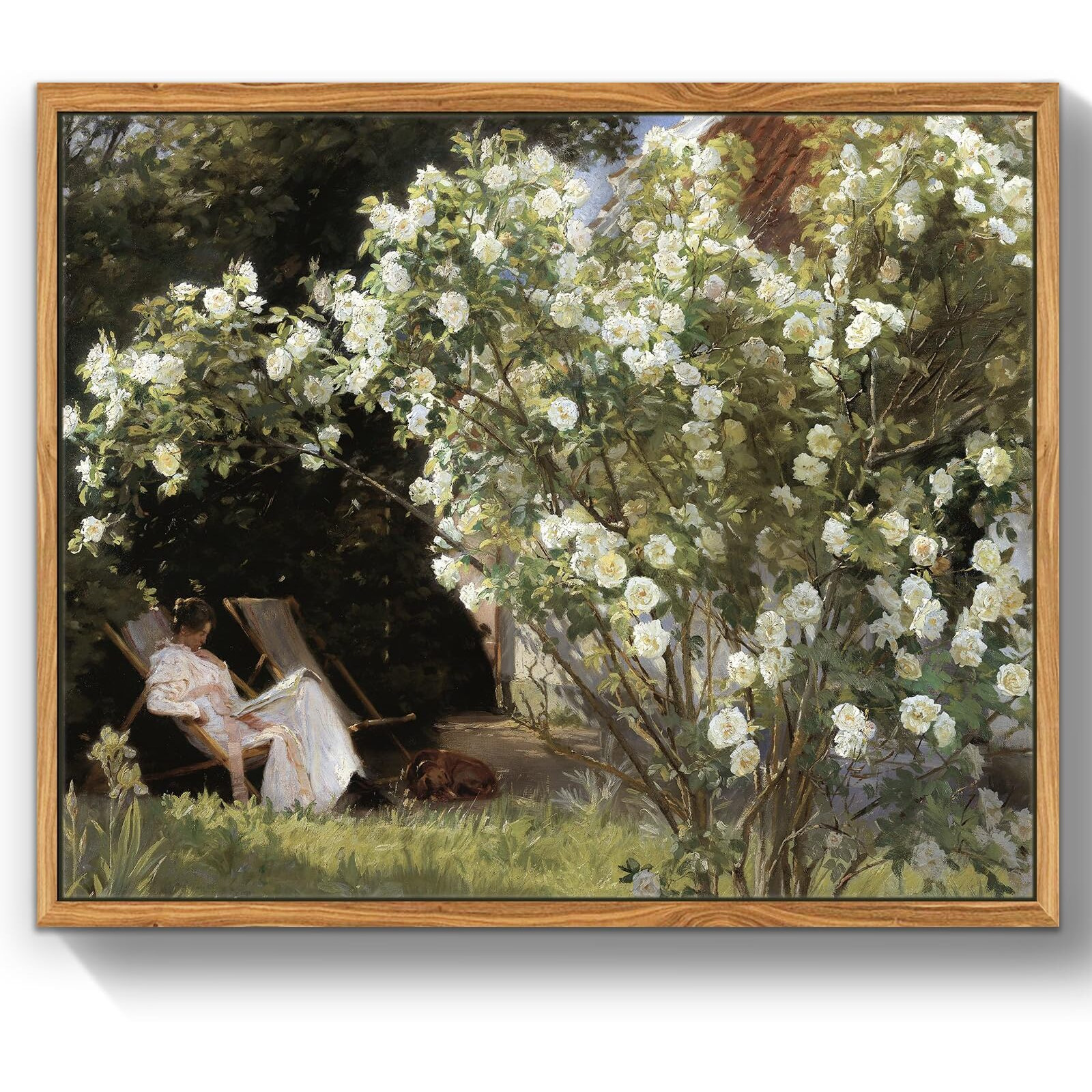 Crmotu Vintage Framed Wall Art, Garden Women Canvas Art Prints, Rose Floral Classical Oil Paintings, Green Landscape Rustic Farmhouse Wall Decor Living Room Bedroom Bathroom Aesthetic Pictures 12X16In