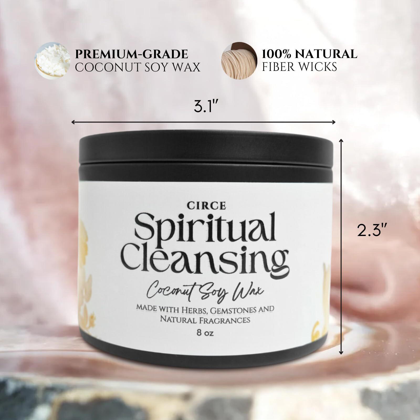 Circe Spell Candle Spiritual Cleansing    Coconut Soy Wax Candle Jar- Premium Hand Poured & Long Burning- Herbs, Crystal & Natural Fragrance Oils- Clearing, Protection & Grounding- Self Care, Gift- 8Oz