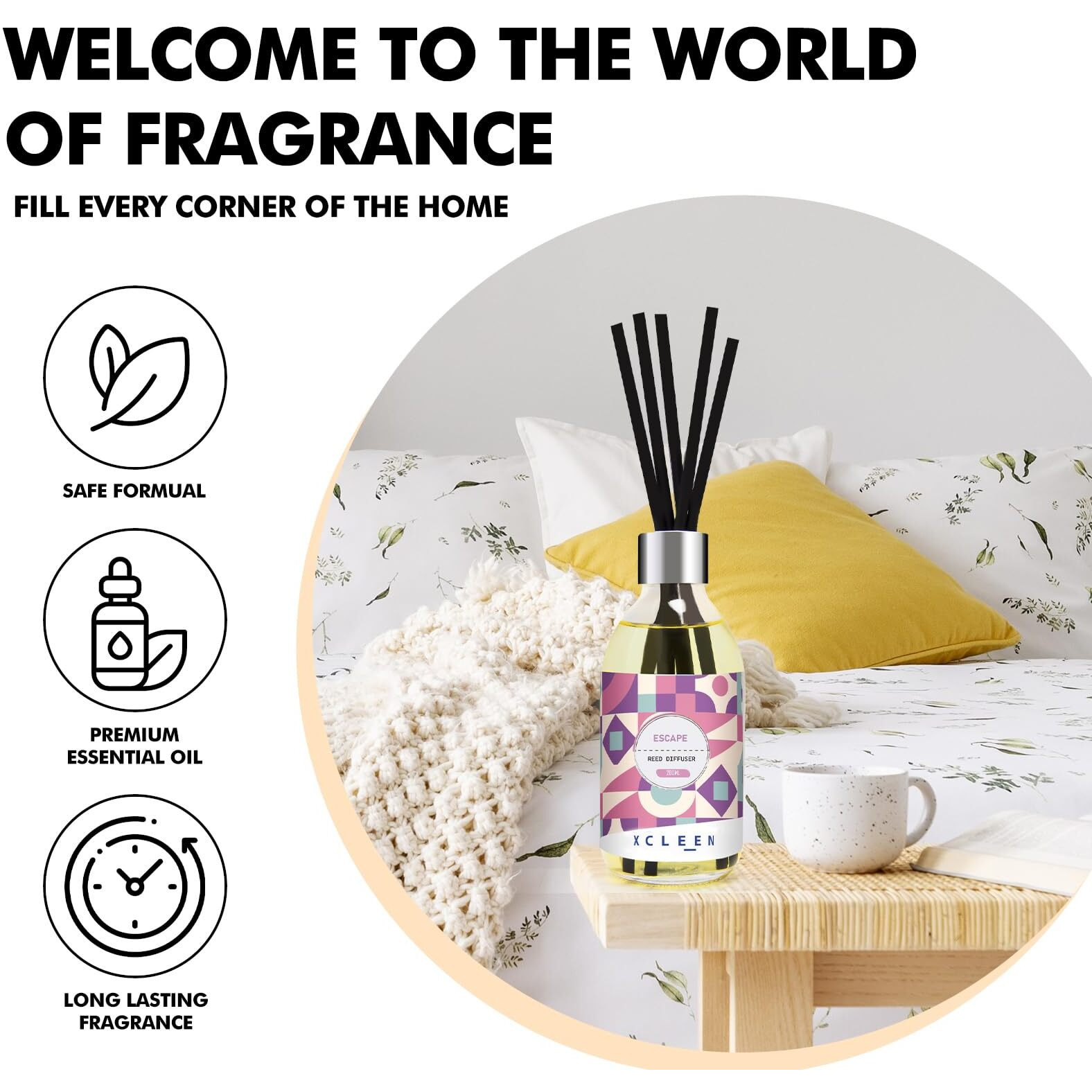 Xcleen Escape Reed Diffuser Set, 6.7 Oz Large Bottle Scent Diffuser With Sticks, Home Fragrance Oil Diffuser For Bathroom Office Air Freshener, More Masculine Scent