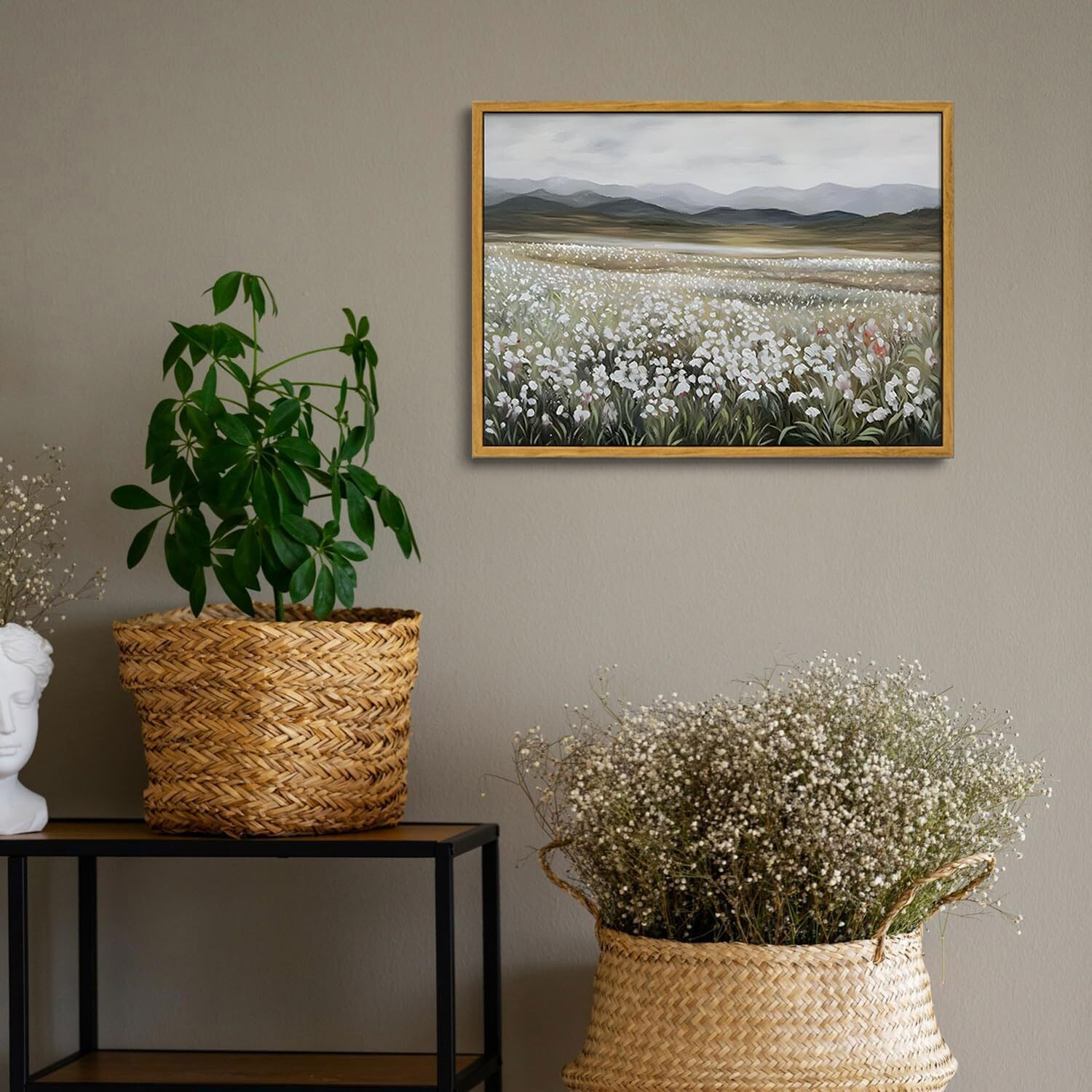 Oiqartoiq Vintage Wildflowers Landscape Wall Art Framed Floral Natural Scenery Oil Painting Canvas Prints Country Farmhouse Rustic Fall Decor Pictures Kitchen Bedroom Living Room Bathroom
