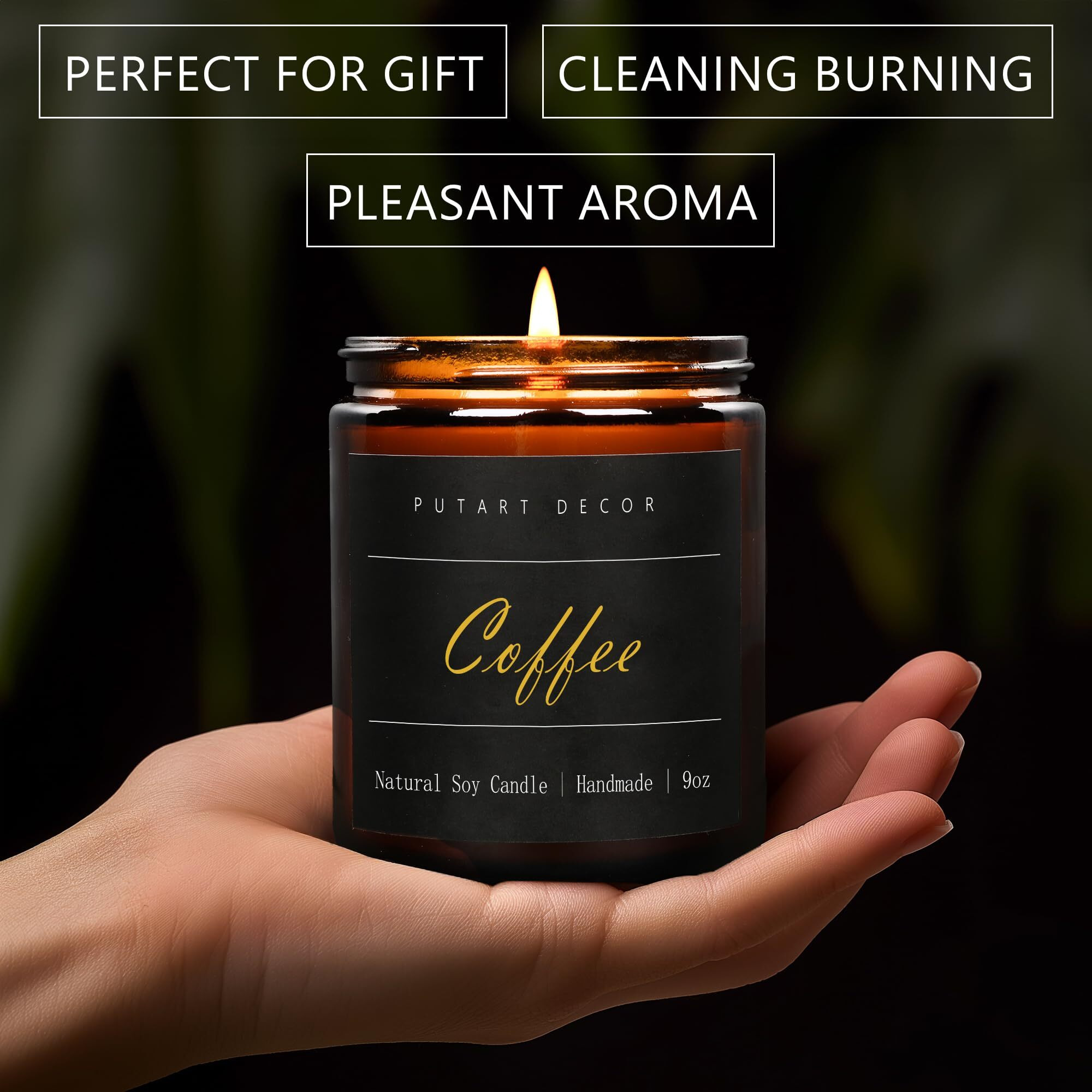 Putart Coffee Highly Scented Candle For Home, 9Oz Natural Soy Aromatherapy Non Toxic Candles With Essential Oil, Home Fragrance Stress Relief & Meditation Jar Candles Gifts For Women & Men