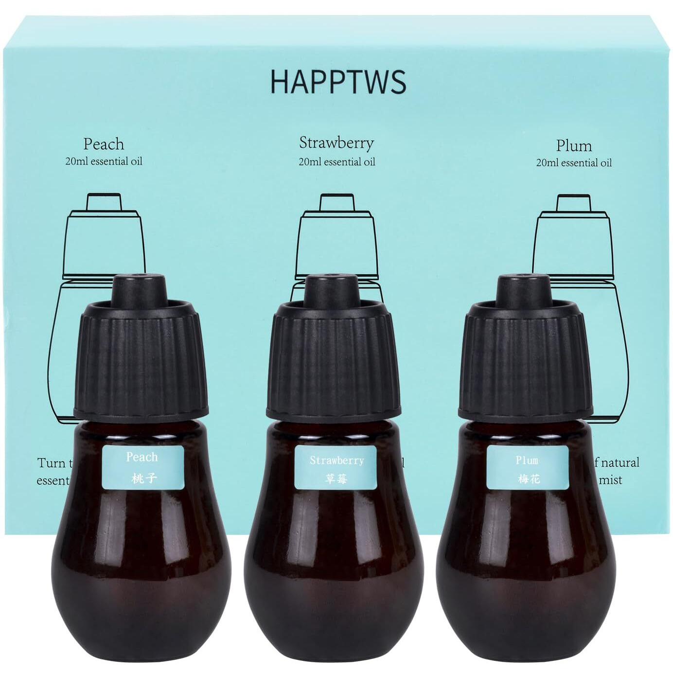 Happtws Diffuser Oil Set (Peach, Strawberry, And Plum Blossom)