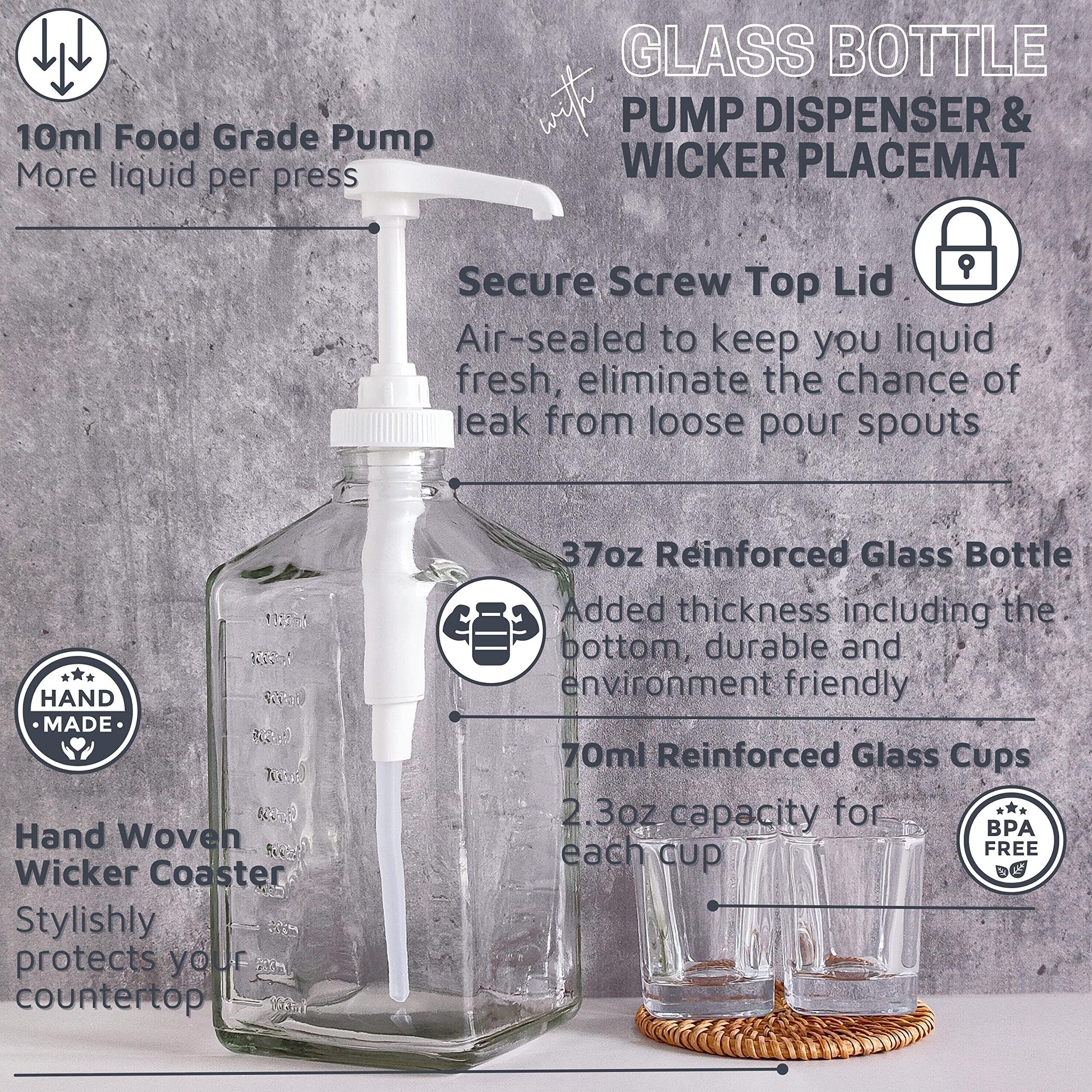 Ebun 37Oz Glass Mouthwash Dispenser For Bathroom, Countertop Container With Reusable Rinse Cups, Kids Mouthwash Pump, Elegant Mouth Wash Holder, Dish Soap Dispenser Set, Hand Soap Bottle, Decanter