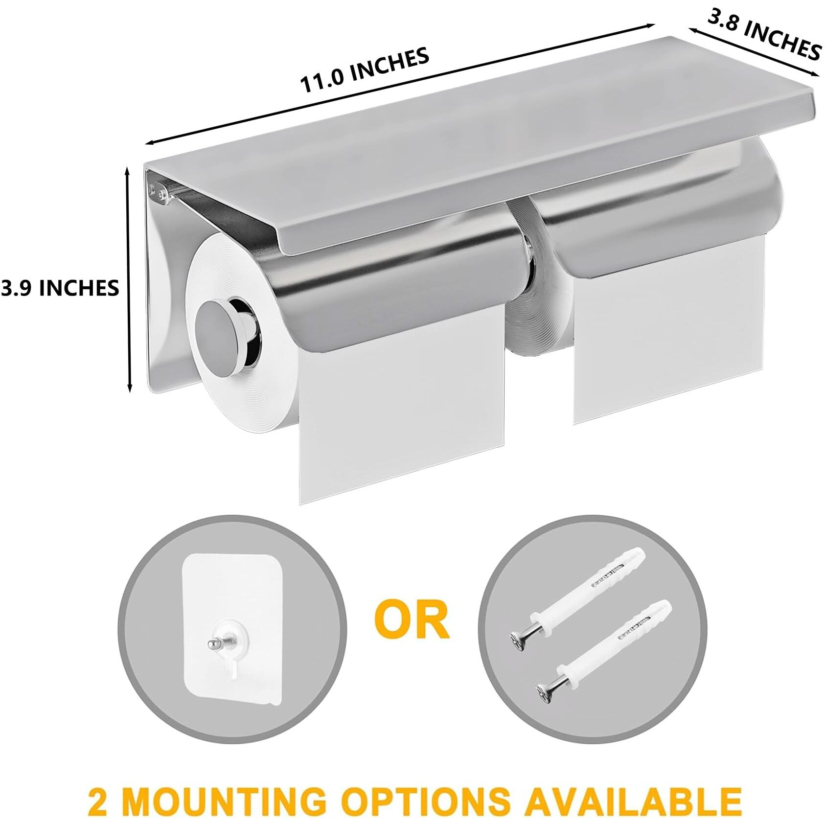 Yeavs Double Toilet Paper Holder-Stainless Steel Tissue Roll Rack With Phone Storage Shelf And Waterproof Cover (Polished Chrome)