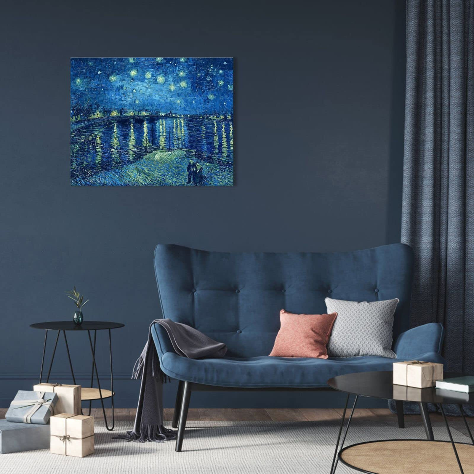 1 Kingo Van Gogh Canvas Wall Art Starry Night Over The Rhne Oil Painting Picture Reproduction Room Decor, Famous Art Prints Framed Poster Extra Large Modern Artwork Home Decoration 24"" X 30""
