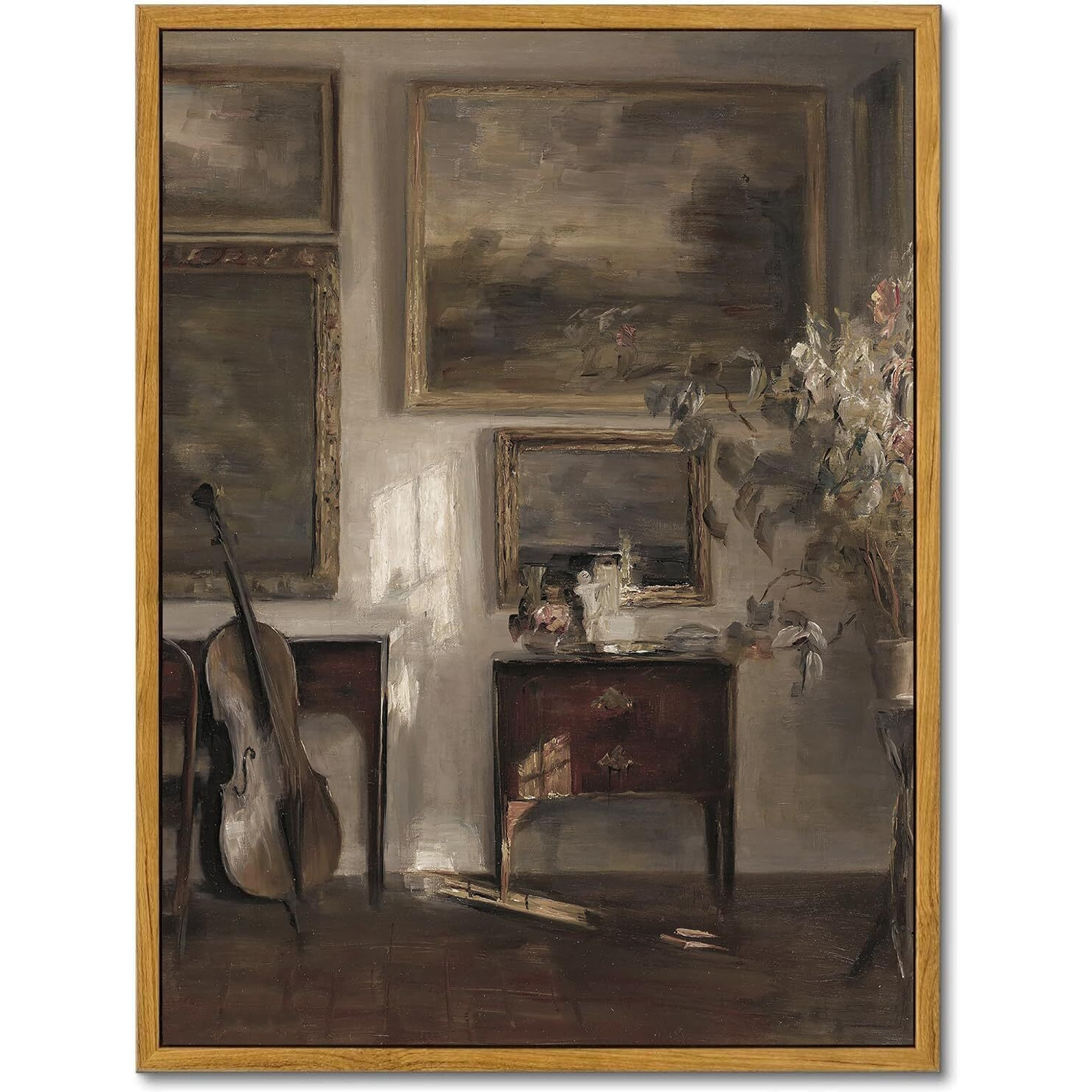 Kbkbart Vintage Wall Art, Farmhouse Decor Moody Still Life Canvas Oil Painting, Dark Bathroom Art Prints, Neutral Antique Framed Art For Bedroom, Living Room, Gallery, Gifts (12"&quotX16"")