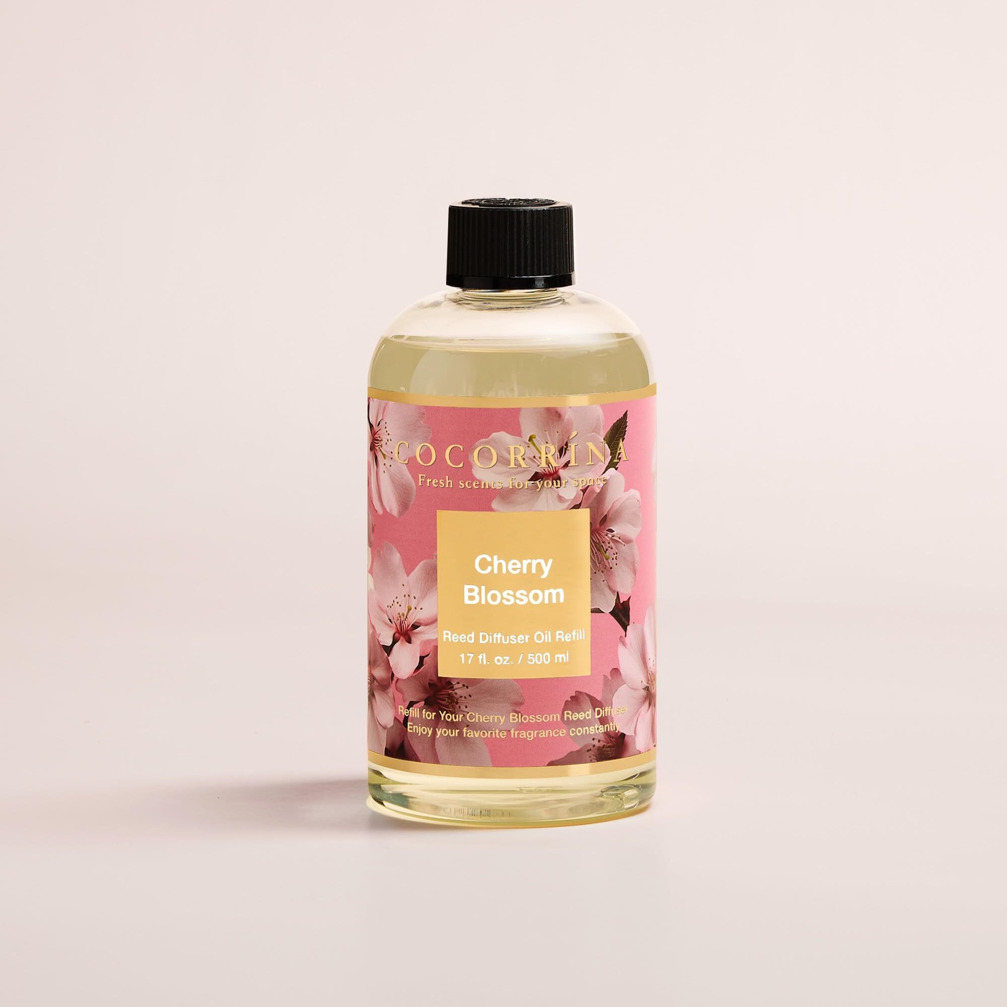 Cocorr  Na Reed Diffuser Oil Refill Cherry Blossom 17Oz (500Ml) With 8 Sticks - Premium Long-Lasting Floral Essential Oil, Home Fragrance For Bedroom, Bathroom Home Decor
