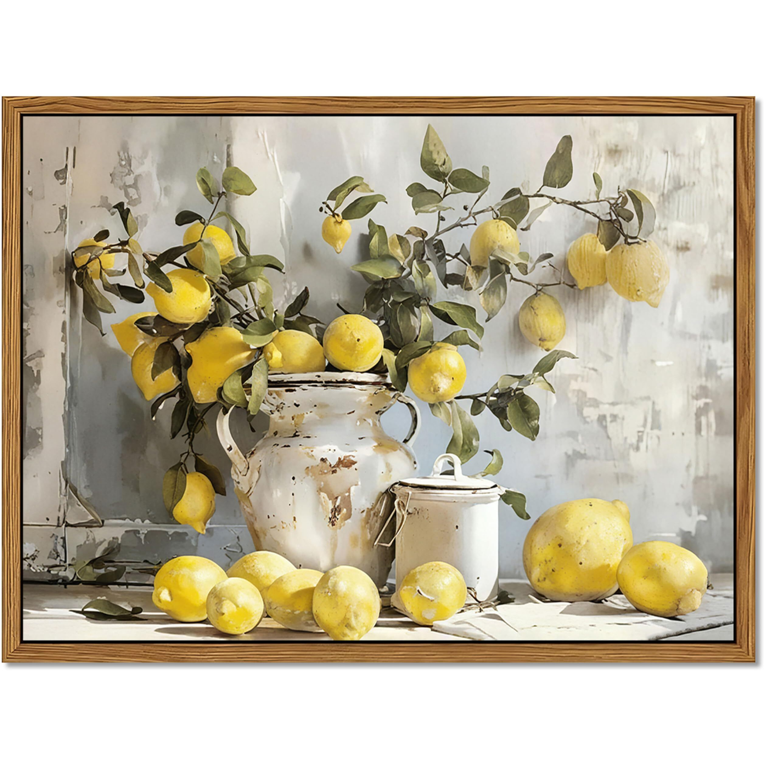 Framed Lemon Kitchen Wall Decor For Dining Room - Vintage Mustard French's Yellow Lemon Kitchen Wall Art, Rustic Oil Paintings Posters Prints For Bathroom Living Room Bedroom 16X24 Inch