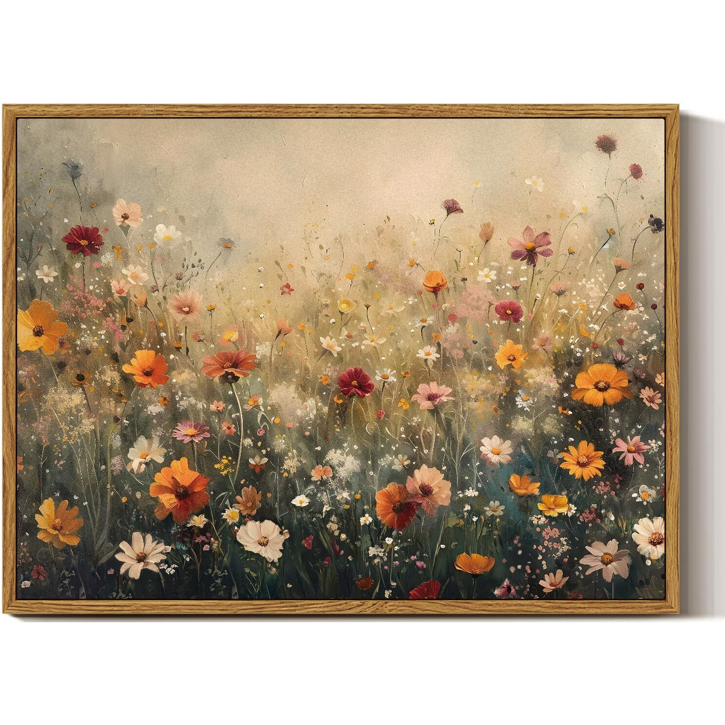 Insimsea Framed Canvas Wall Art Vintage Decor, Wall Decor For Living Room Bedroom Office Bathroom, Nature Landscape Flower Wildflower Oil Painting Prints, Home Desk Decorations, 12X16Inch