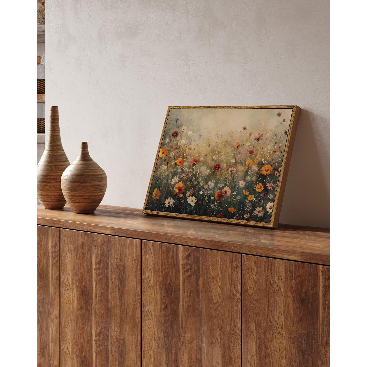 Insimsea Framed Canvas Wall Art Vintage Decor, Wall Decor For Living Room Bedroom Office Bathroom, Nature Landscape Flower Wildflower Oil Painting Prints, Home Desk Decorations, 12X16Inch