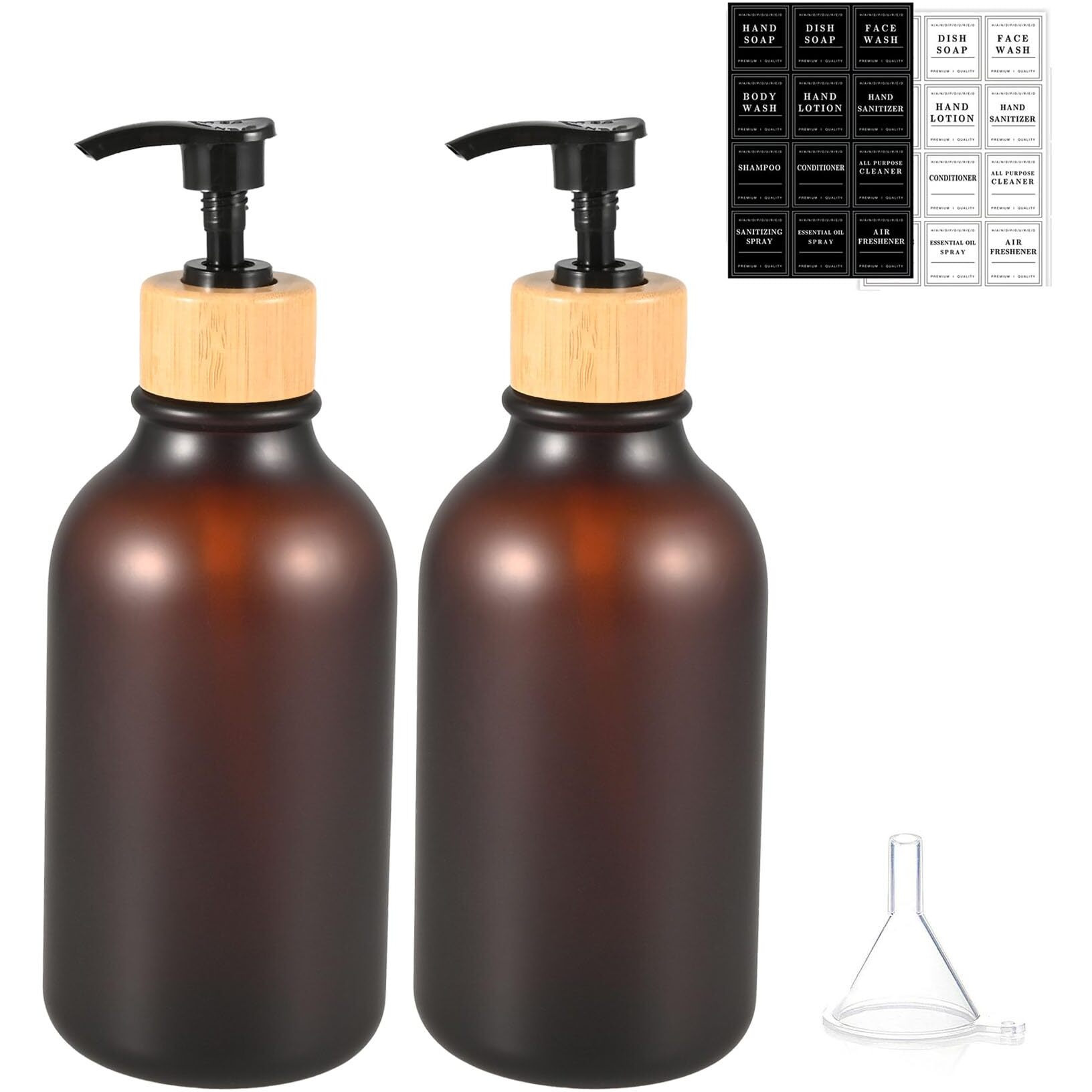 Rulebey Soap Dispenser Bottle 16.9Oz, Bamboo Lid Soap Bottle With Anti-Rust Pump, Hand Soap Dispensers Dish Soap Dispenser For Kitchen, Shampoo Lotion For Bathroom (2Pack-Brown)