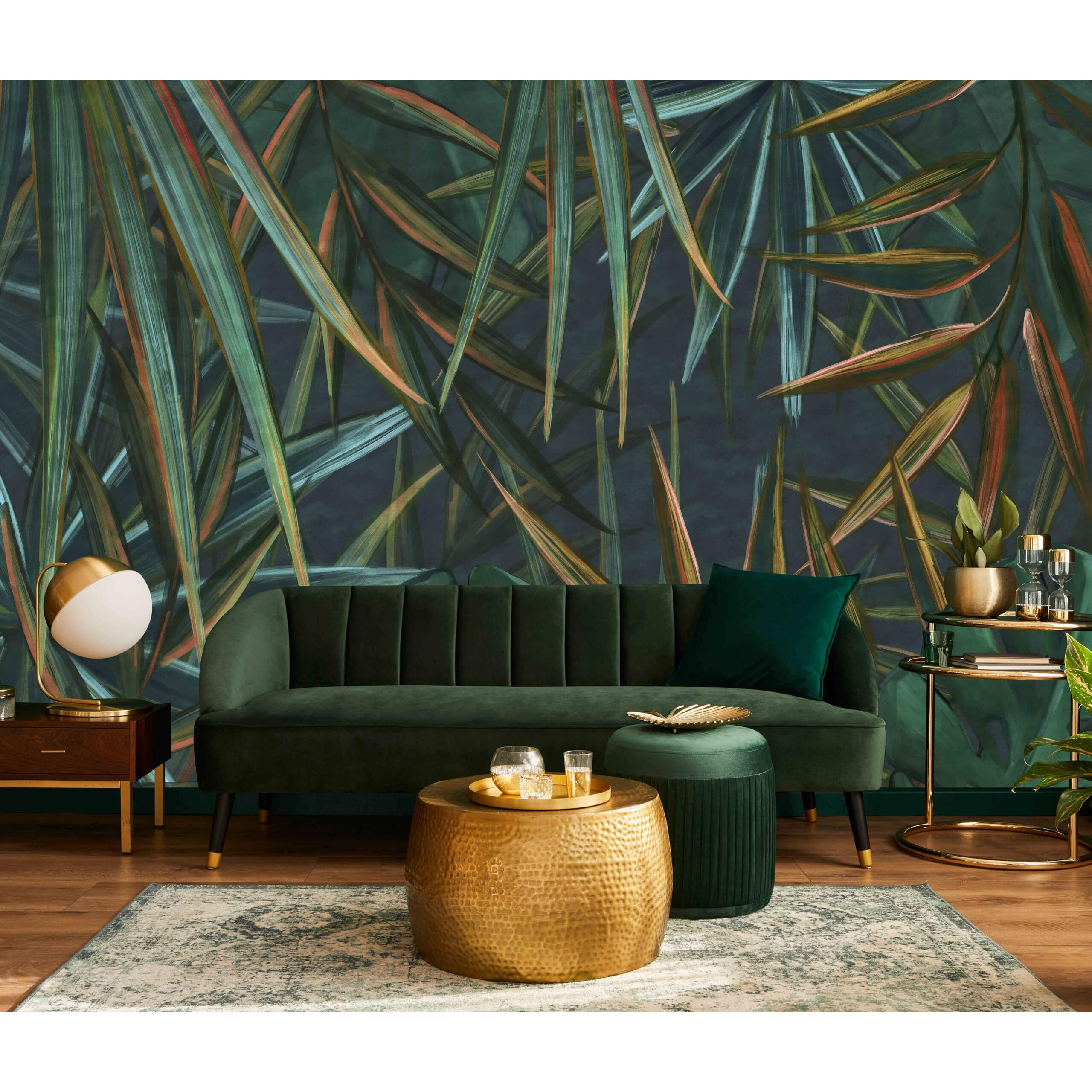 Wfbhua - Dark Tropical Palm Leaf Wallpaper Mural Oil Painting Style Abstract Leaves Wall Mural (Not Peel And Stick)