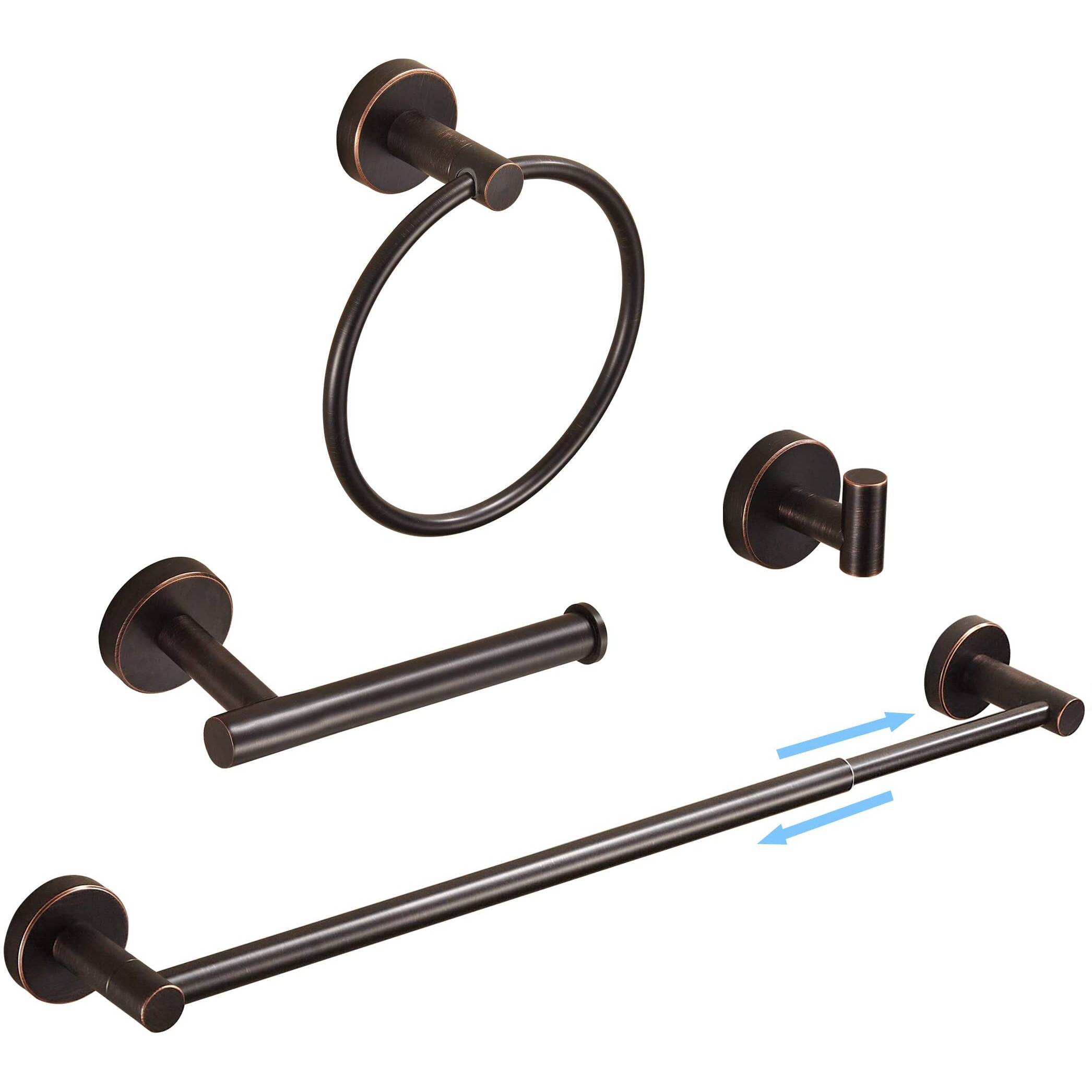 Fairgia Bronze Bathroom Accessories, Oil Rubbed Bronze Bathroom Hardware Set Includes Toilet Paper Holder 15 To 24 Inch Towel Bar Hand Towel Ring Robe Hook 4 Pieces Wall Mount