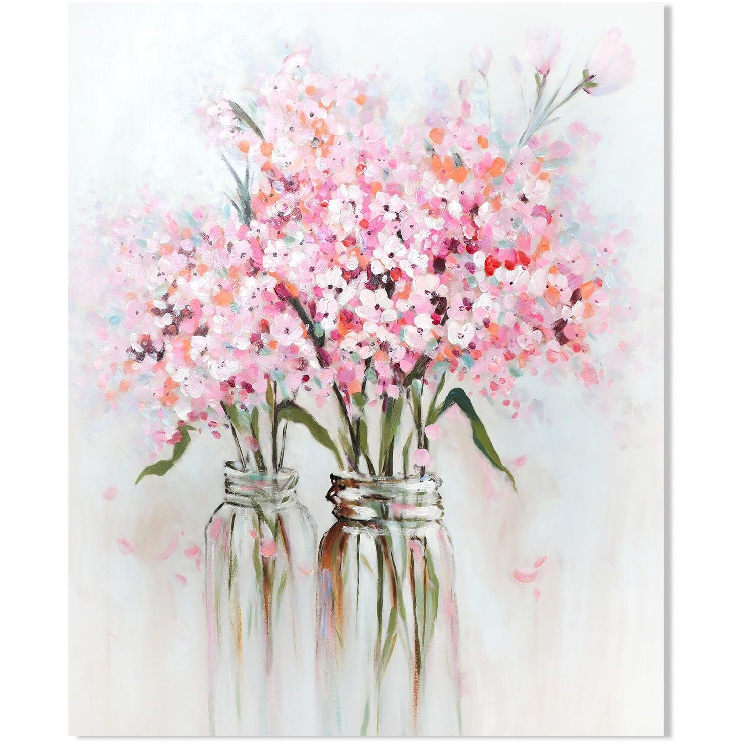Ypy Abstract Bouquet Canvas Wall Art Pink Flower In Vase Artwork Hand Painted Oil Painting For Teen Girl Bedroom Floral Picture Poster For Living Room Decor 24"" X 30""