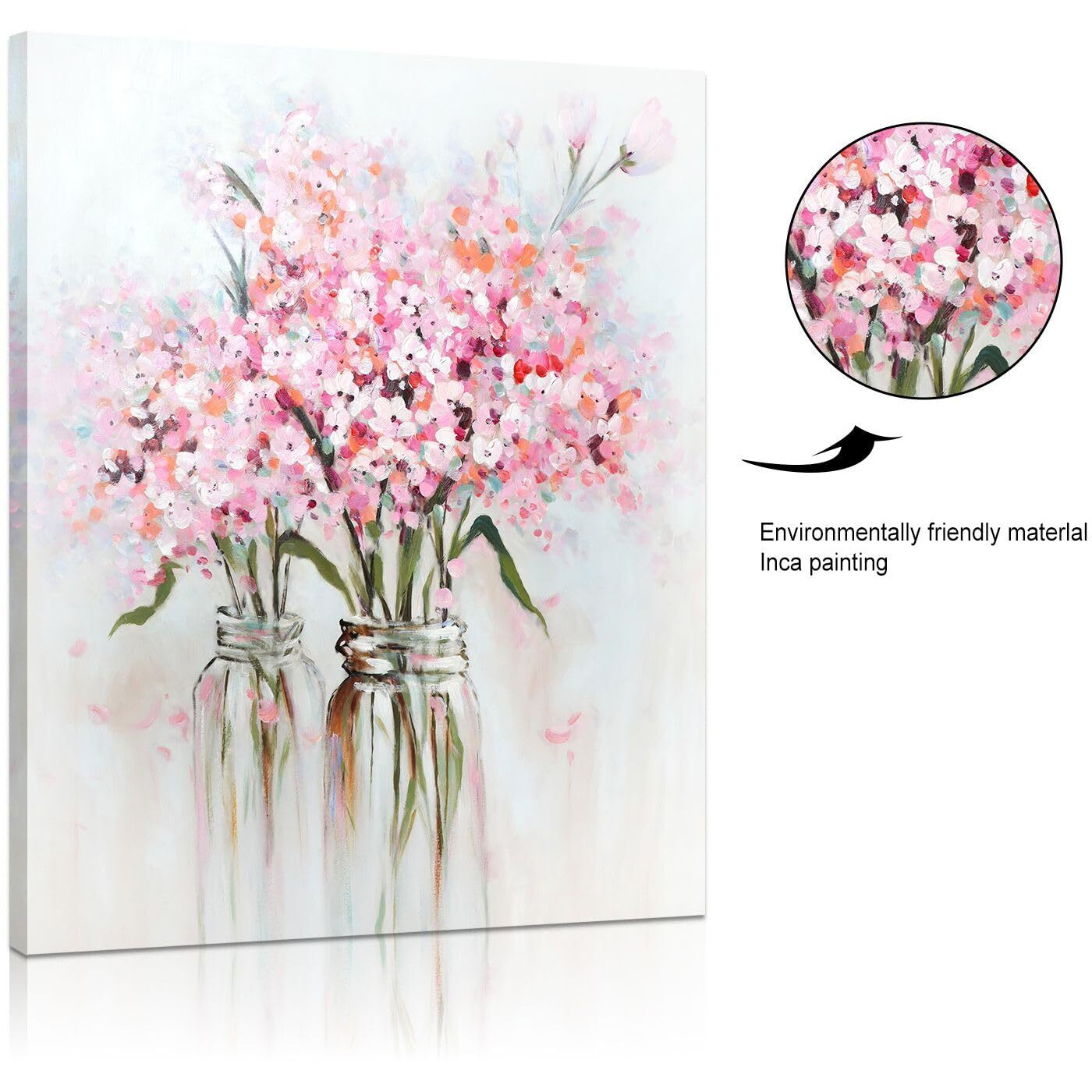 Ypy Abstract Bouquet Canvas Wall Art Pink Flower In Vase Artwork Hand Painted Oil Painting For Teen Girl Bedroom Floral Picture Poster For Living Room Decor 24"" X 30""