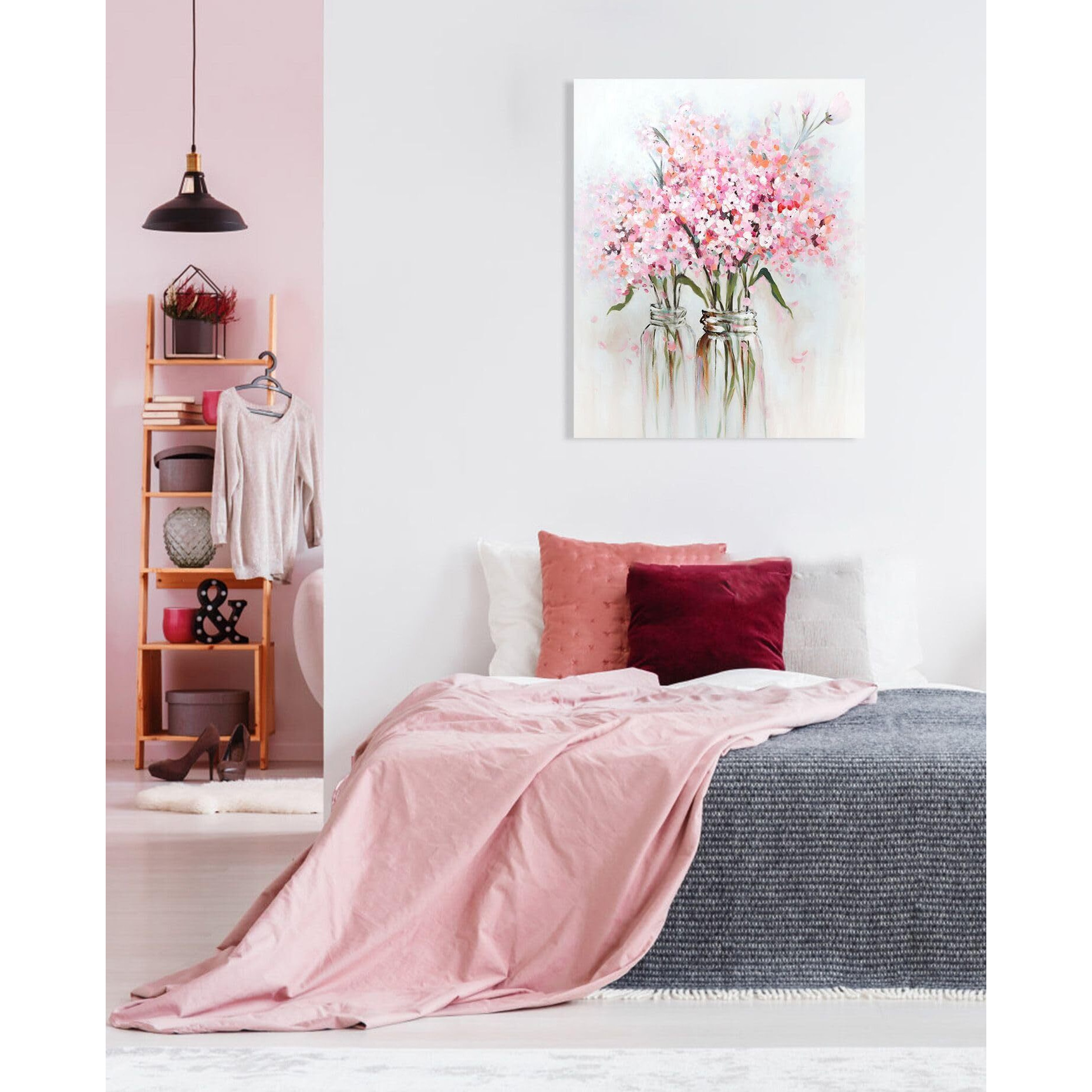 Ypy Abstract Bouquet Canvas Wall Art Pink Flower In Vase Artwork Hand Painted Oil Painting For Teen Girl Bedroom Floral Picture Poster For Living Room Decor 24"" X 30""