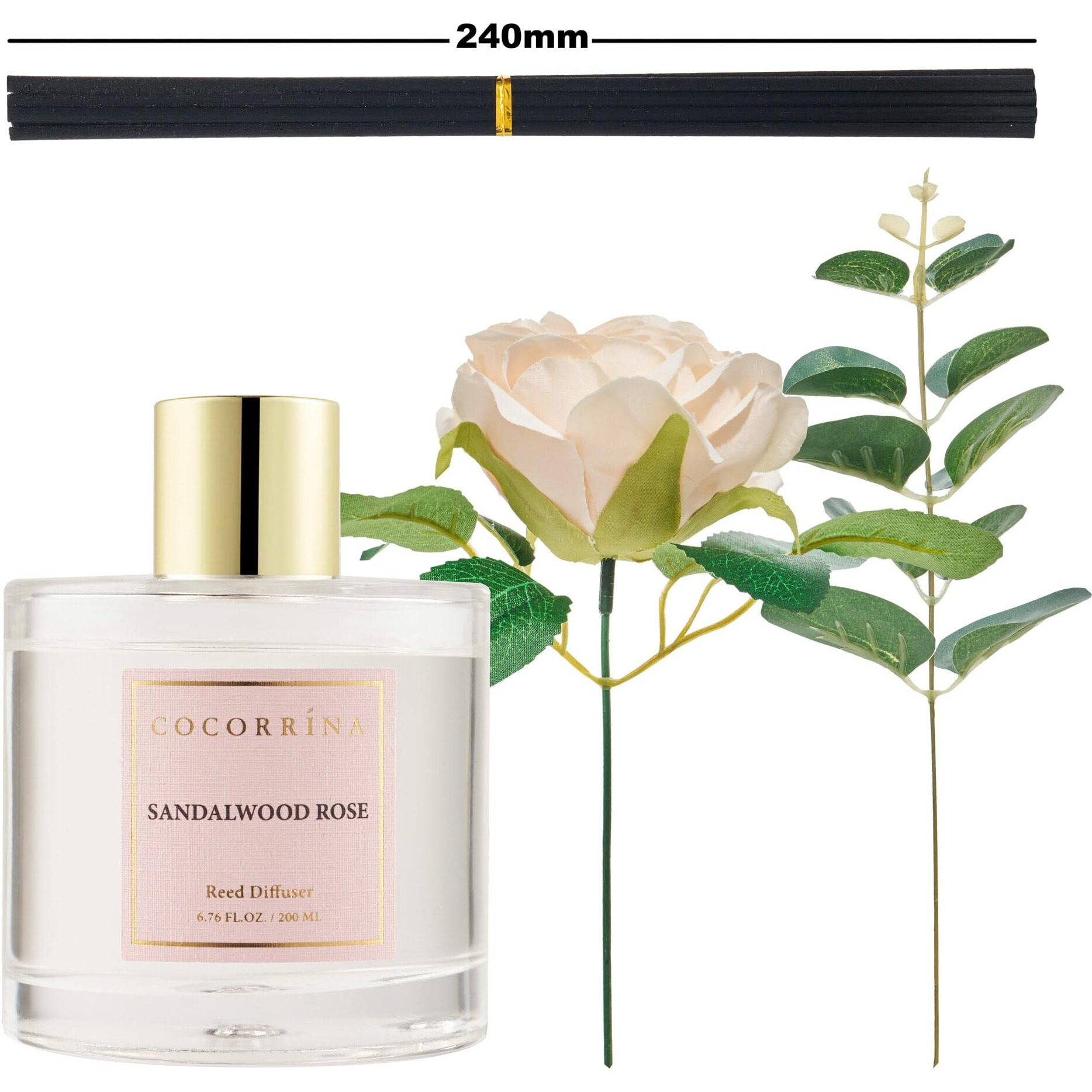 Cocorrina Reed Diffuser Set, Flower Reed Diffuser Sandalwood Rose 6.7 Oz, Scented Diffuser With Sticks Home Fragrance Essential Oil For Bathroom Shelf Decor, Living Room, Large Room, 1Pack