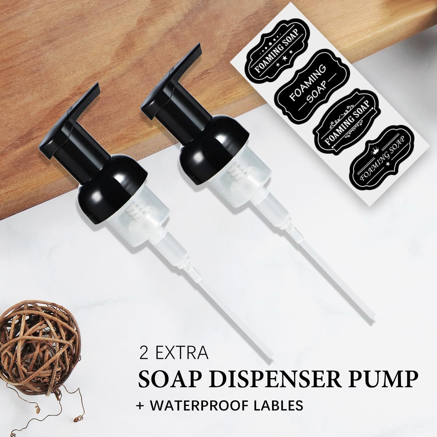 Amolliar Plastic Mason Jar Foaming Soap Dispenser With Pump Lid,16Oz Refillable Hand Soap Dispenser Set With Cute Lables - Farmhouse Decor For Kitchen/Bathroom, Lotion Liquid Dish Soap (2 Pack, Black)