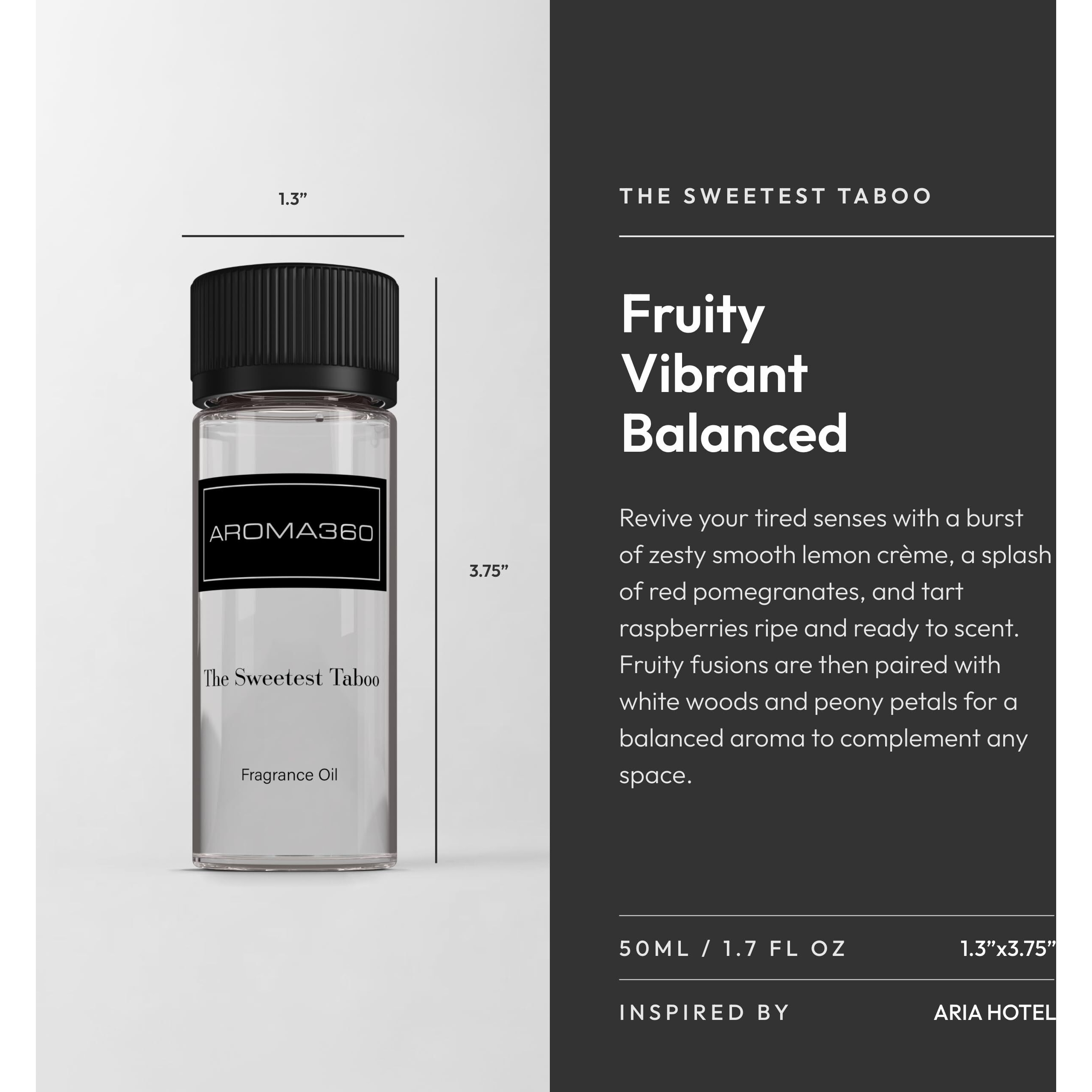 Aroma360 - The Sweetest Taboo Fragrance Oil Scent - Luxury Aromatherapy Scent Diffuser Oil - Hints Of Lemon Crme, Pomegranates, & Raspberries - For Essential Oil Diffusers - For Home & Office - 50Ml