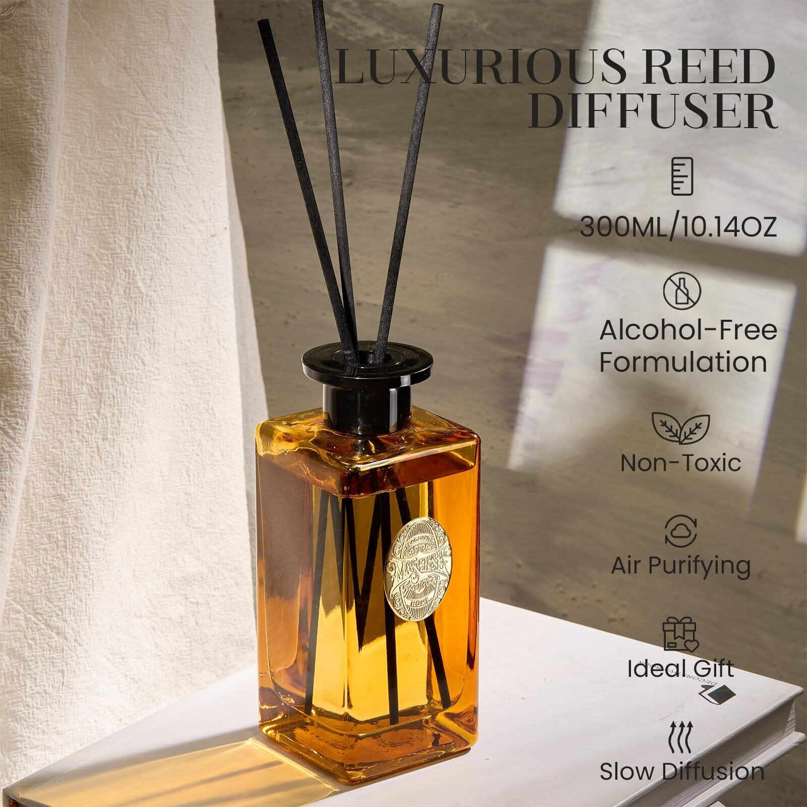 M&Sense 10.14 Oz Large Reed Diffuser Set | Cinnamon Vanilla Scent Oil Diffuser With Sticks |Hotel Collection Non-Toxic Essential Oil |For Bedroom Bathroom Living Room