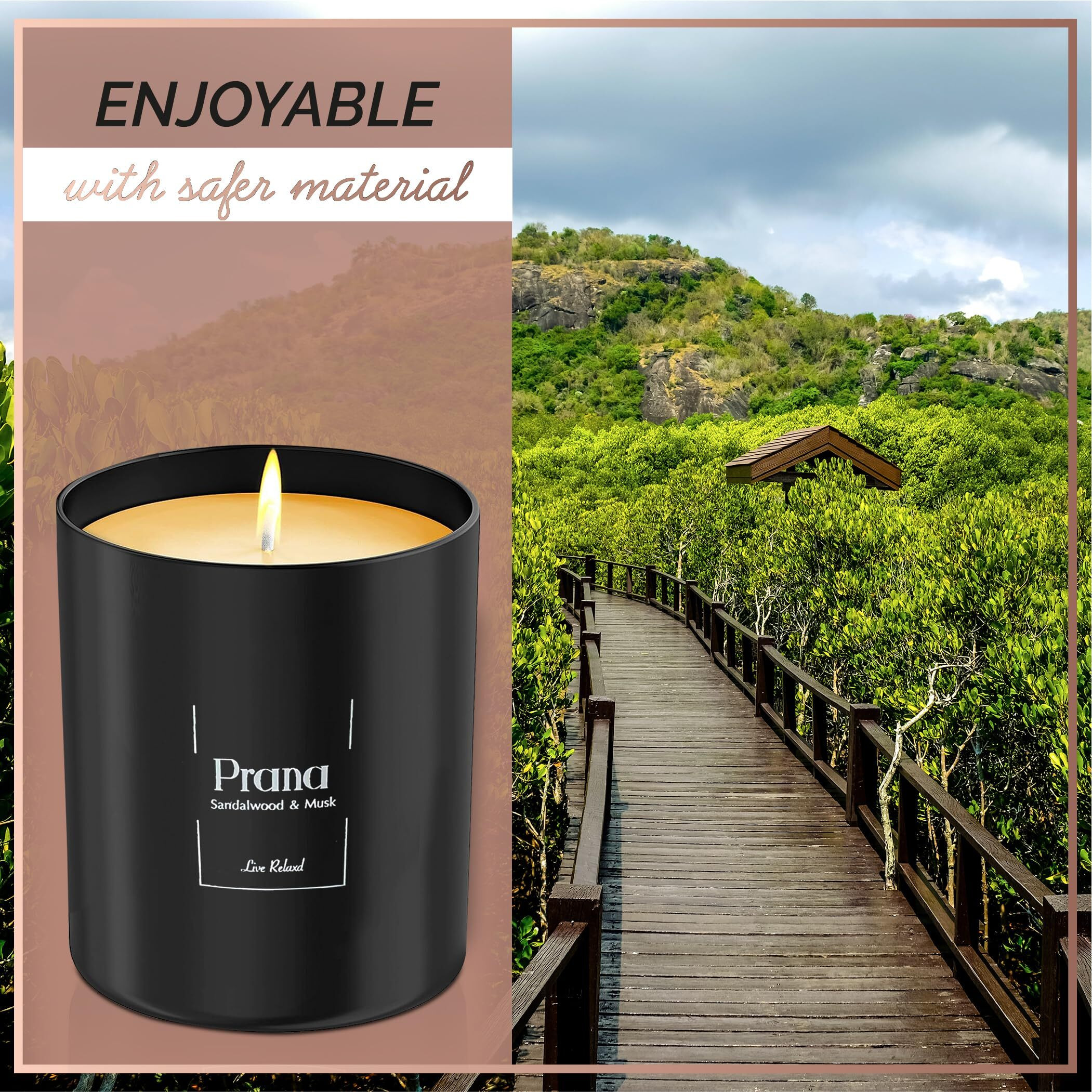Premium Sandalwood & Musk Scented Candles (Prana), Natural Soy Candles Gifts For Women & Men, Hand Poured, Long Lasting Aromatherapy Essential Oil Candle, 8 Oz With 45 Hour Burn Time