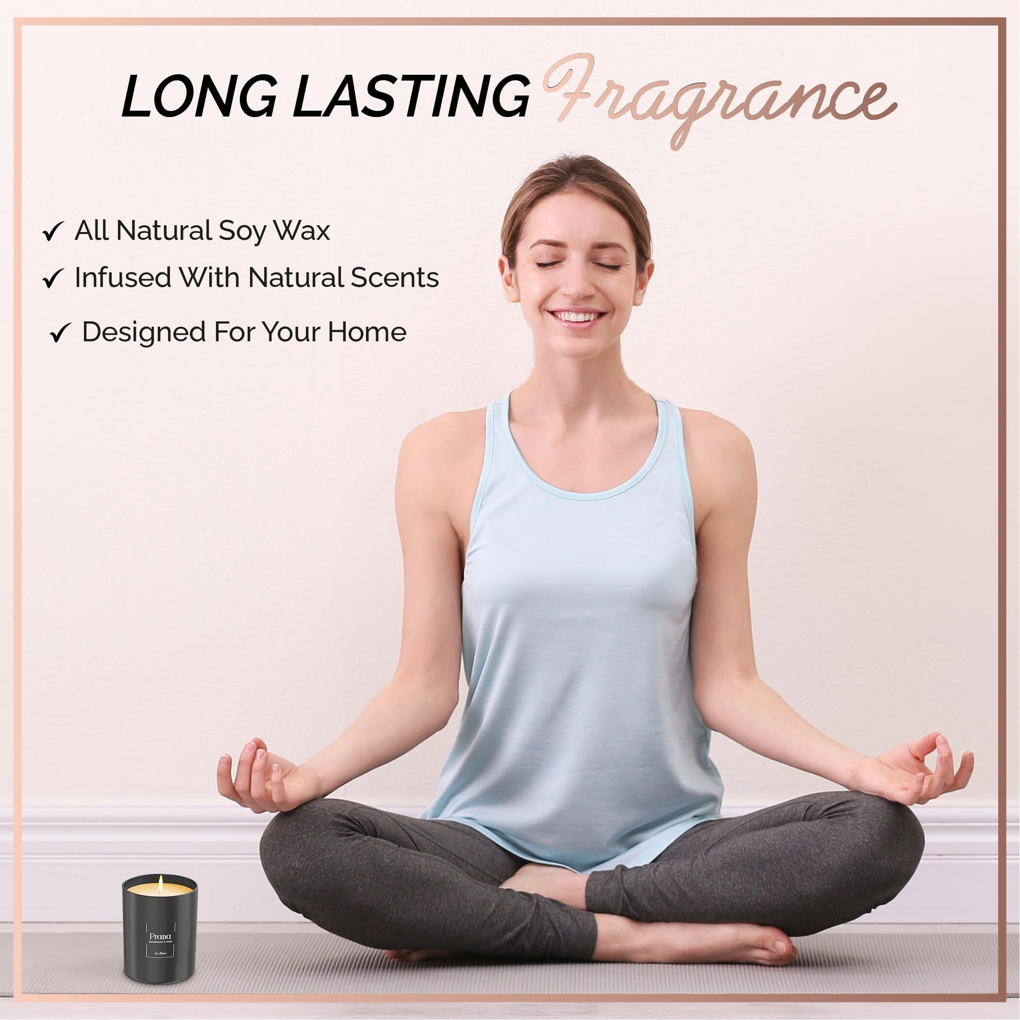Premium Sandalwood & Musk Scented Candles (Prana), Natural Soy Candles Gifts For Women & Men, Hand Poured, Long Lasting Aromatherapy Essential Oil Candle, 8 Oz With 45 Hour Burn Time