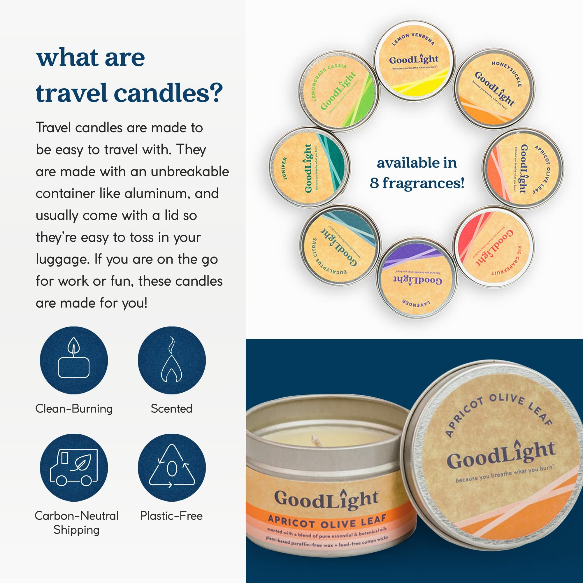 Goodlight Paraffin-Free Scented Candle, Clean Burning Non-Toxic Tin Candles, Lavender Essential Oil Scented Travel Candle 6Oz