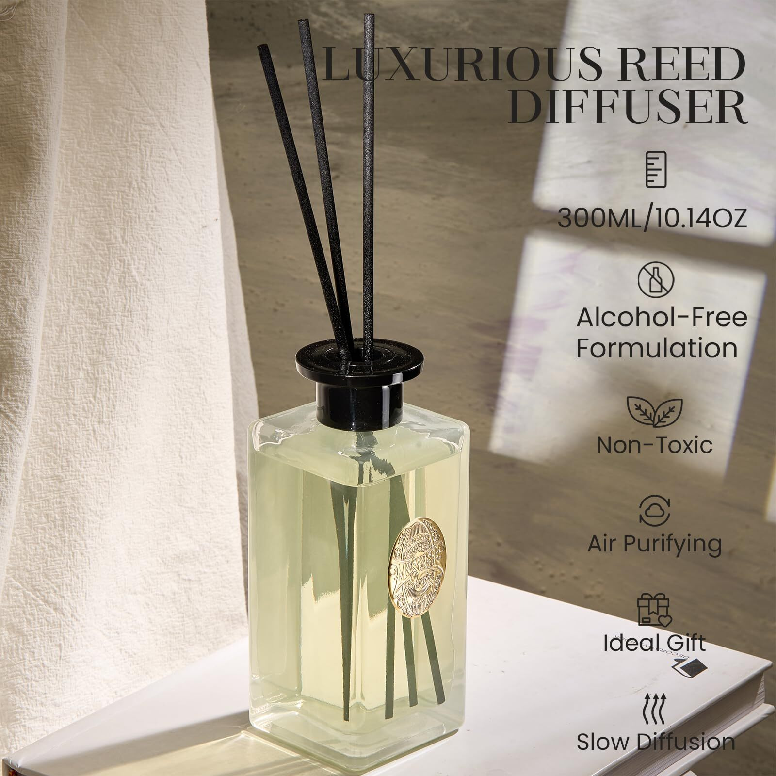 M&Sense 10.14 Oz Large Reed Diffuser Set | Creamy Vanilla Scent Oil Diffuser With Sticks | Hotel Collection Non-Toxic Essential Oil |For Bedroom Bathroom Living Room