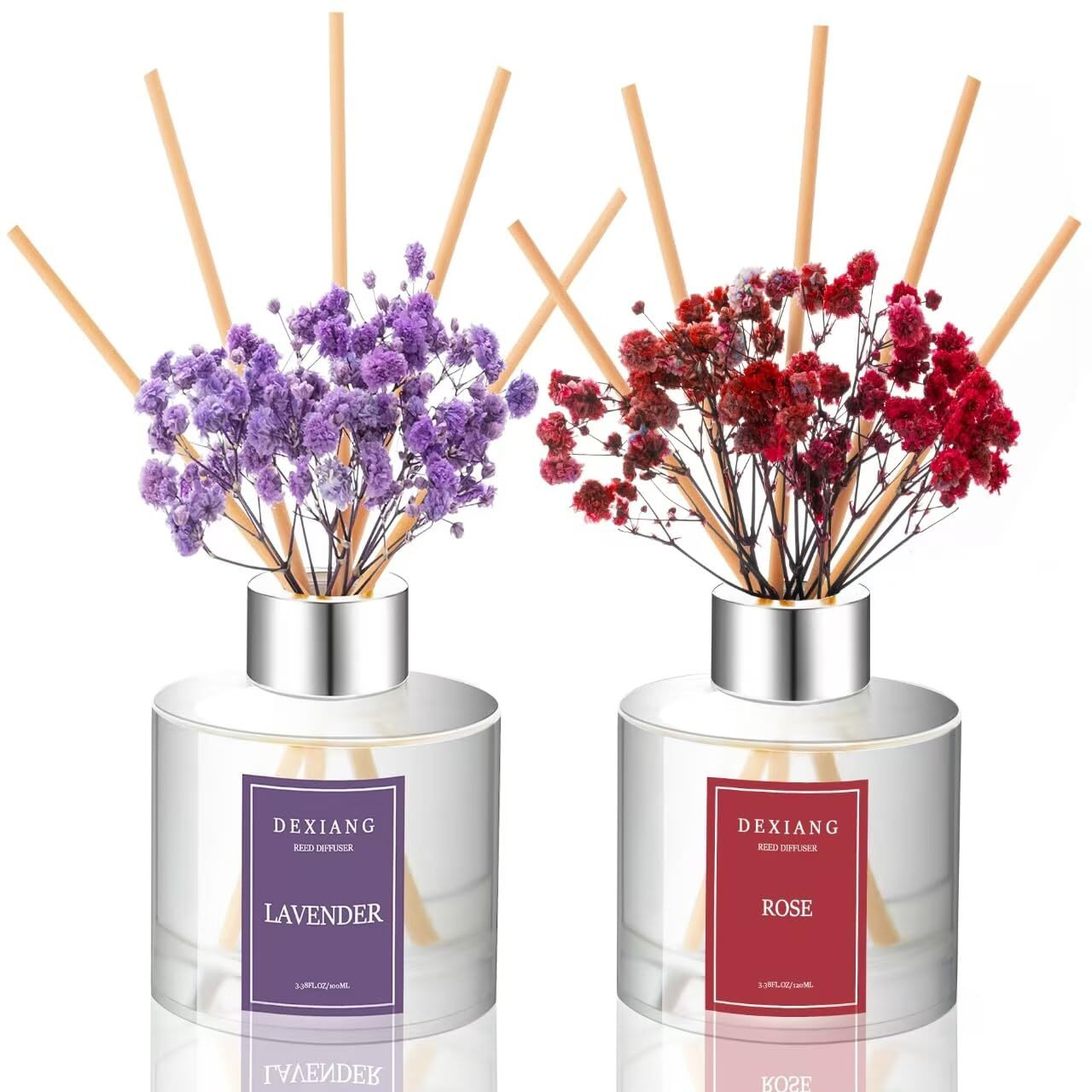 Reed Diffuser 3.38 Oz (100Ml) 2Pcs,Rose/Lavender Scented Reed Diffuser Set,Reed Diffuser & Oil Diffuser Sticks,Home & Kitchen| Home & Bathroom Decor,Fragrance And Gifts