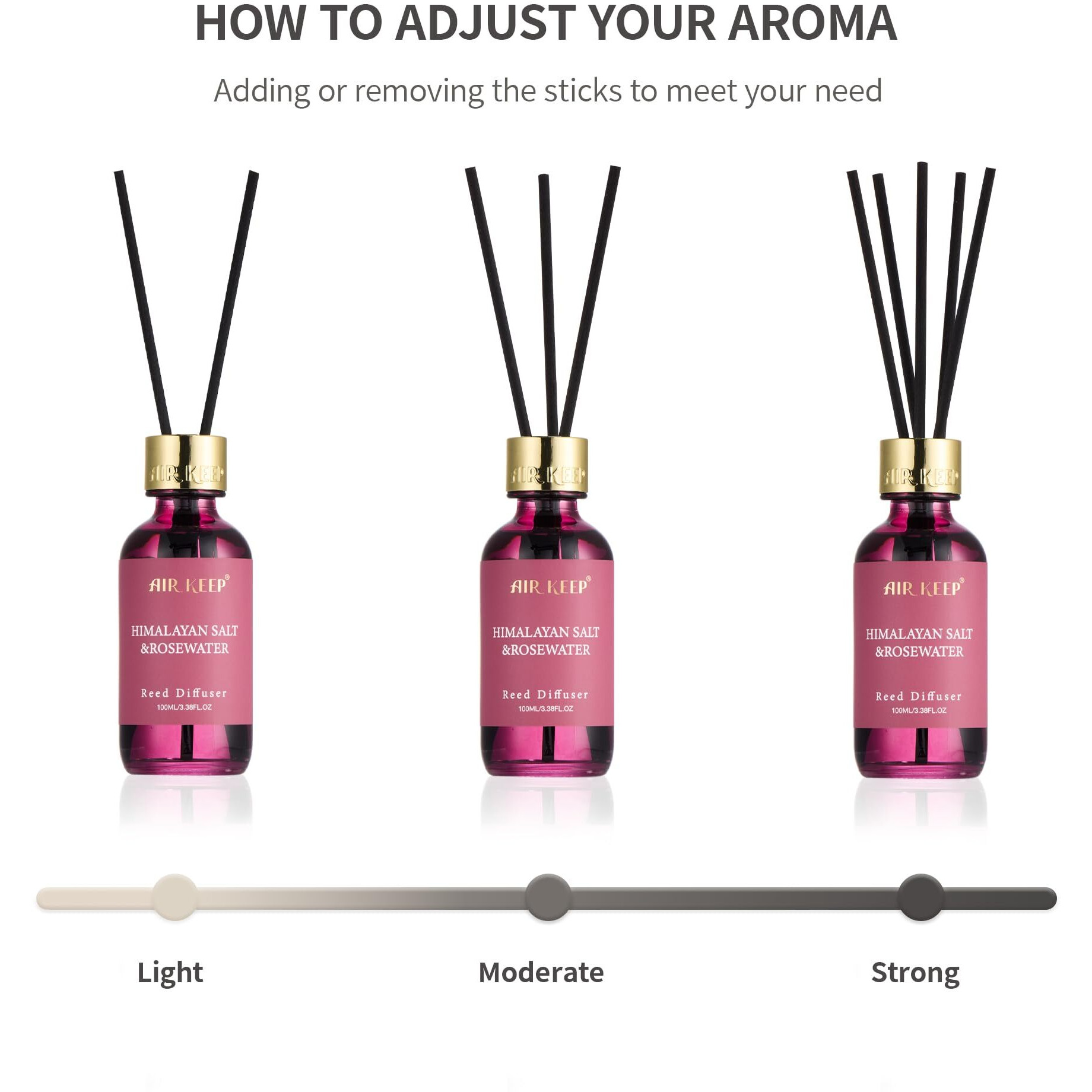 Airkeep Reed Diffuser Set, 3.38 Fl Oz (100 Ml) - Rose Oil Diffusers With 8 Reed Sticks, Home Fragrance Reed Diffuser For Bathroom Shelf Decor