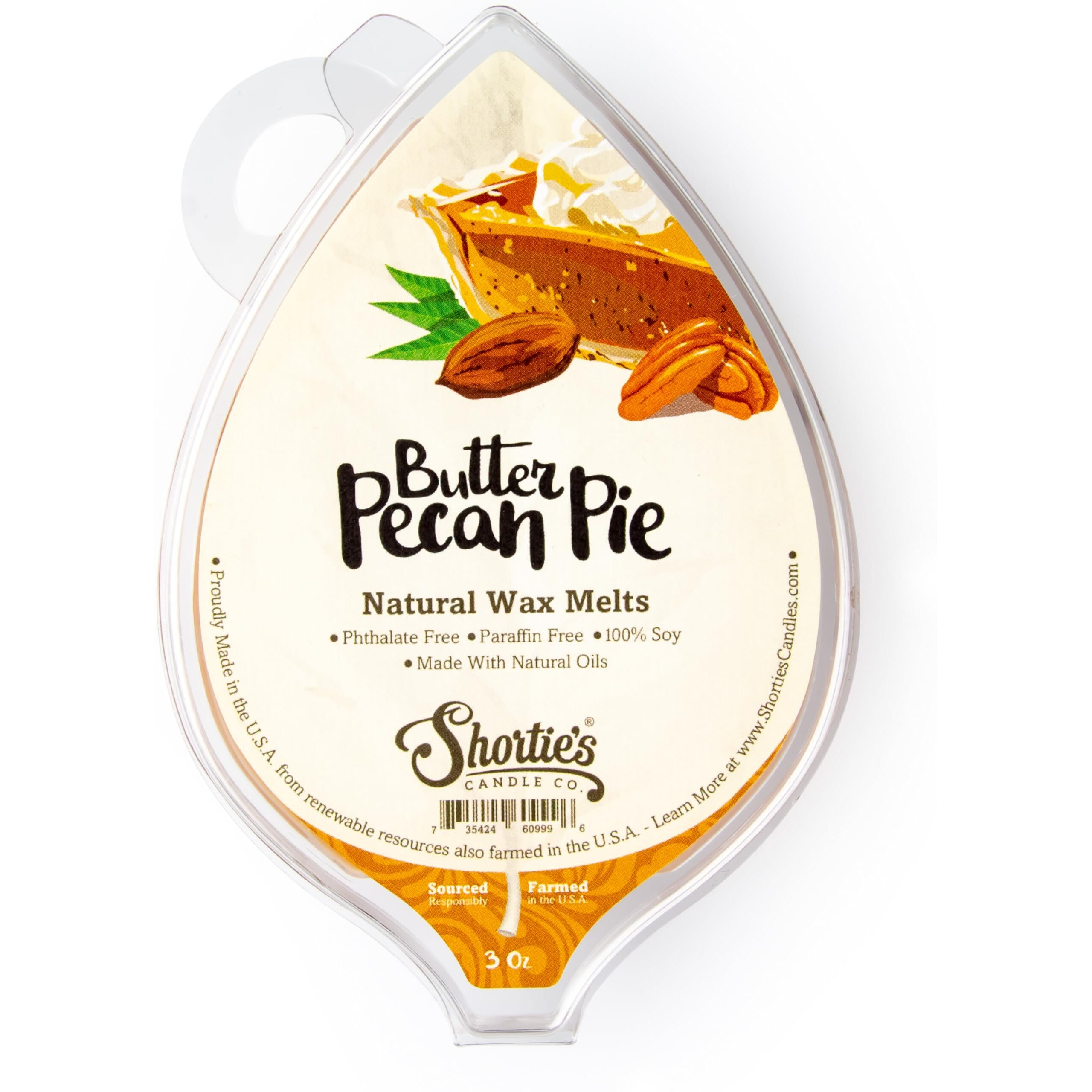 Shortie's Candle Company Butter Pecan Pie Natural Soy Wax Melts - 1 Highly Scented 3 Oz. Bar - Made With 100% Soy And Natural Fragrance Oils - Phthalate & Paraffin Free, Vegan, Non-Toxic