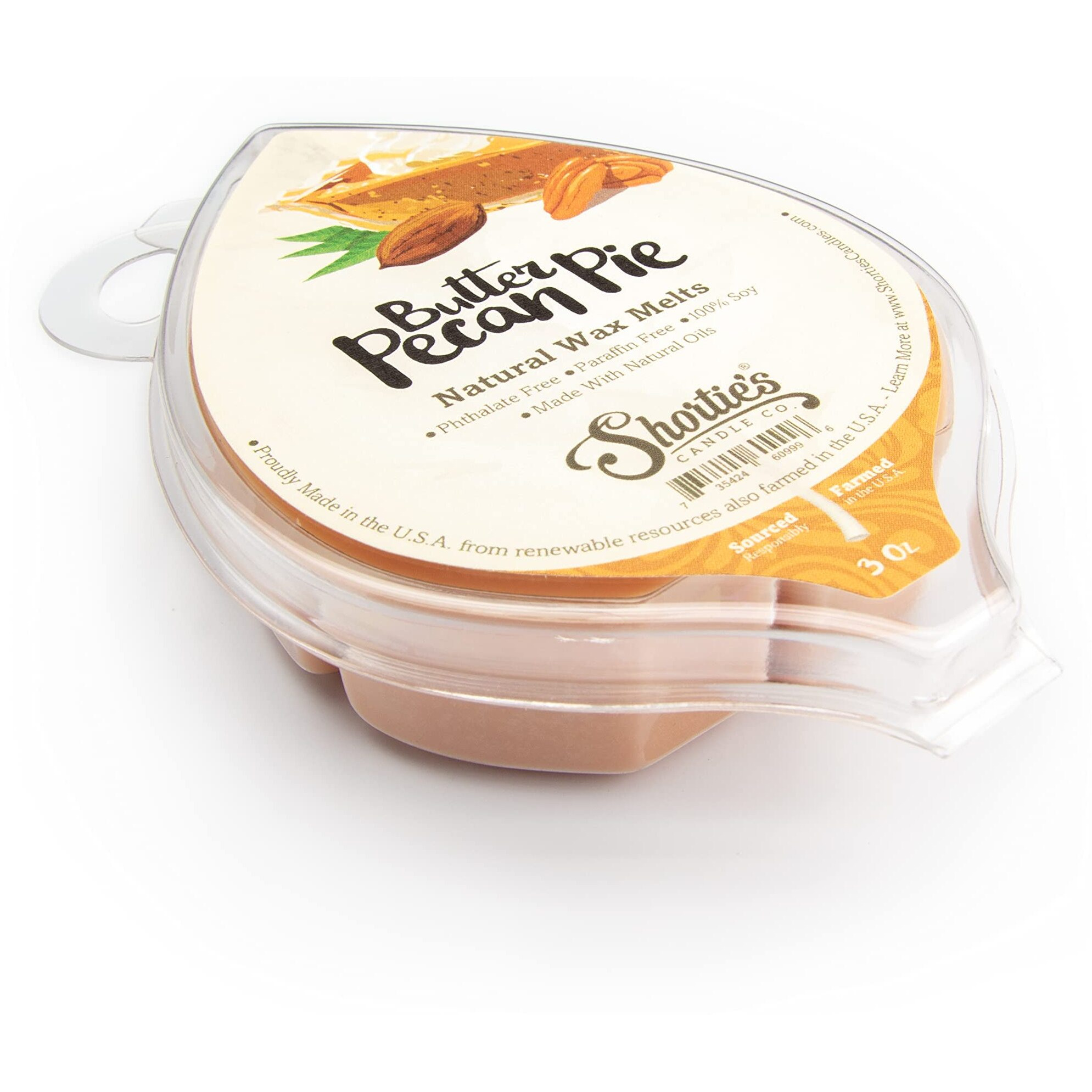 Shortie's Candle Company Butter Pecan Pie Natural Soy Wax Melts - 1 Highly Scented 3 Oz. Bar - Made With 100% Soy And Natural Fragrance Oils - Phthalate & Paraffin Free, Vegan, Non-Toxic