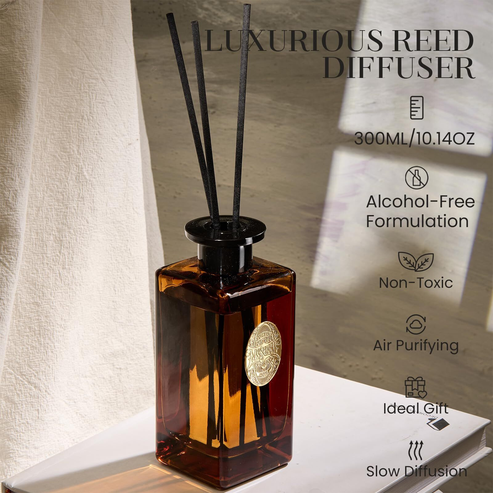 M&Sense 10.14 Oz Large Reed Diffuser Set | Under The Fig Scent Home Oil Diffuser With Sticks |Hotel Collection Non-Toxic Essential Oil |For Bedroom Bathroom Living Room
