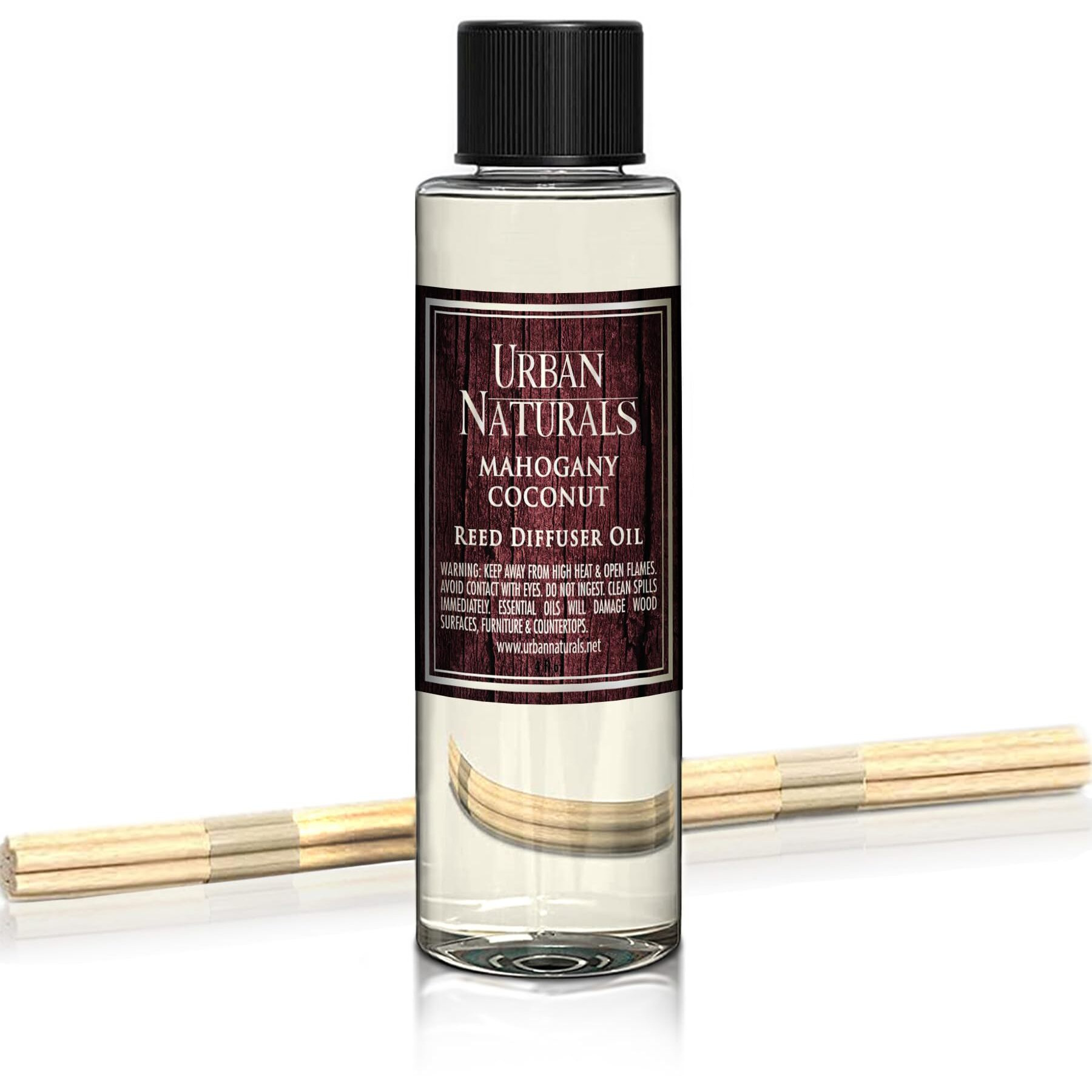 Urban Naturals Reed Diffuser Oil Refill, Mahogany Coconut Diffuser Oils With Sandalwood, Coconut, Oakmoss, 4 Oz + Free Reed Sticks, Made In The Usa